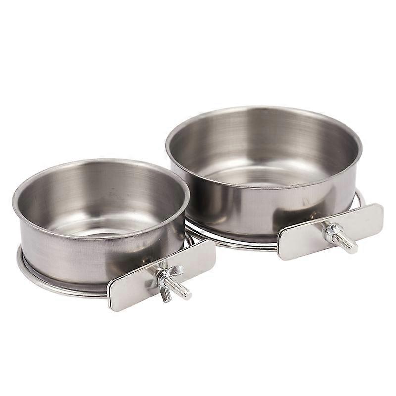 2-Pack Bird Parrot Feeding Cups with Clamp Stainless Steel Food Water Bowls Dish for Cockatiel, Con