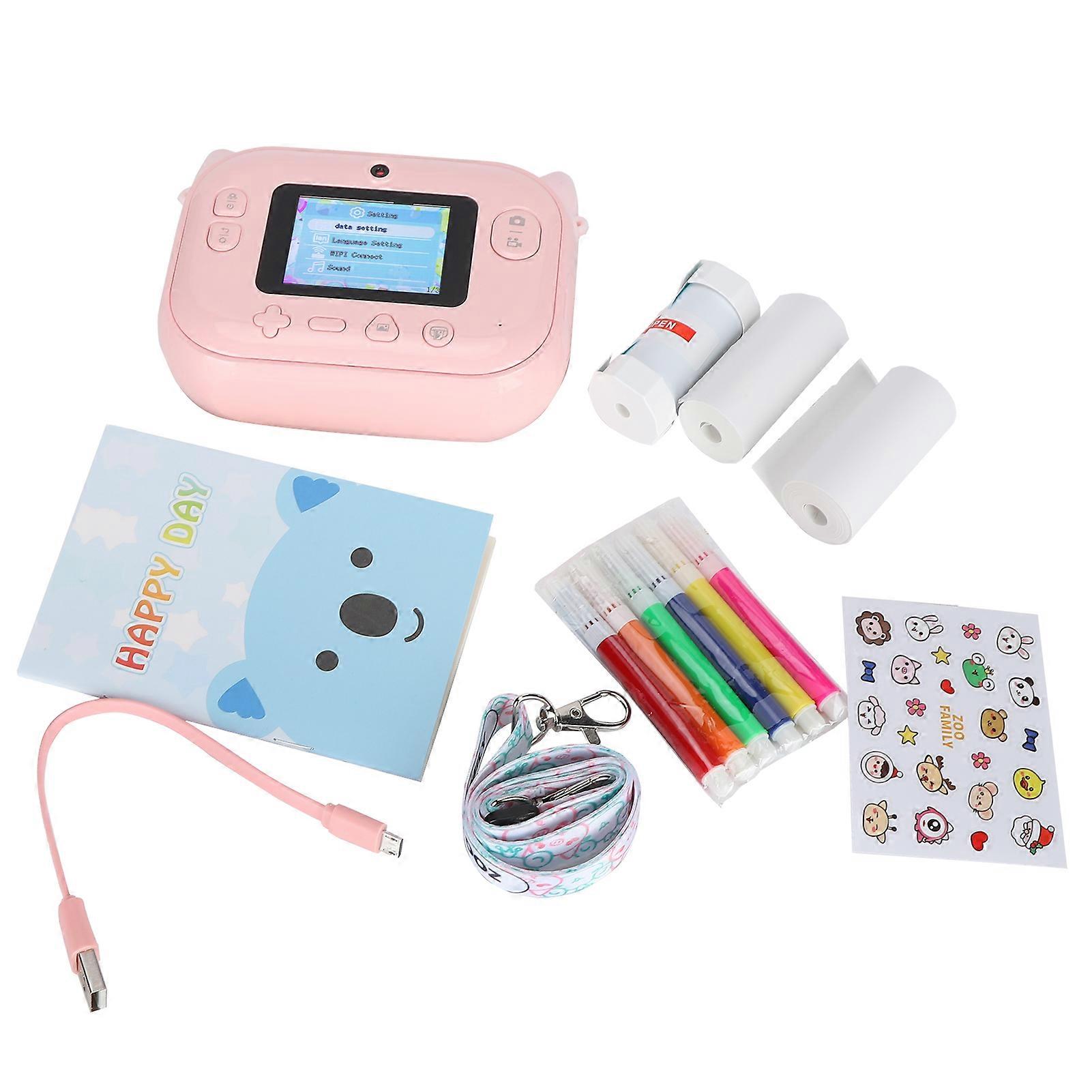 Instant Camera WIFI Connection APP Control with Print Paper 200dpi 32GB Children's Cam Pink Pig