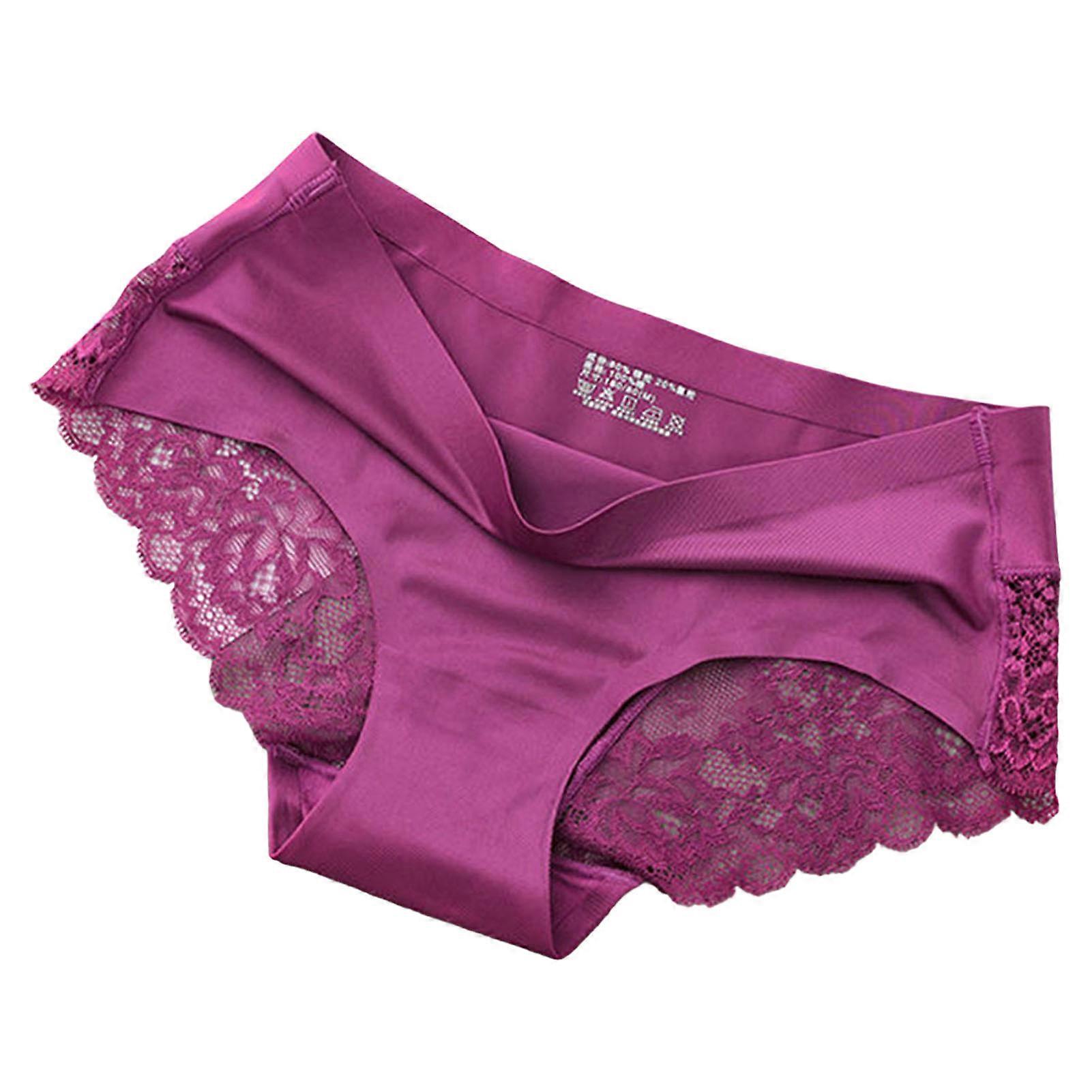 unbrand Femmes Ice Silk Dentelle Culotte Taille Mi-Moyenne Maille Sans Couture Slips Pour Femmes Fil