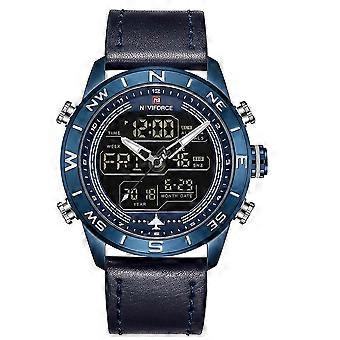 Mens Waterproof Sports Watch Leather Digital Analog Watch Luxury Casual Dual Time Watch