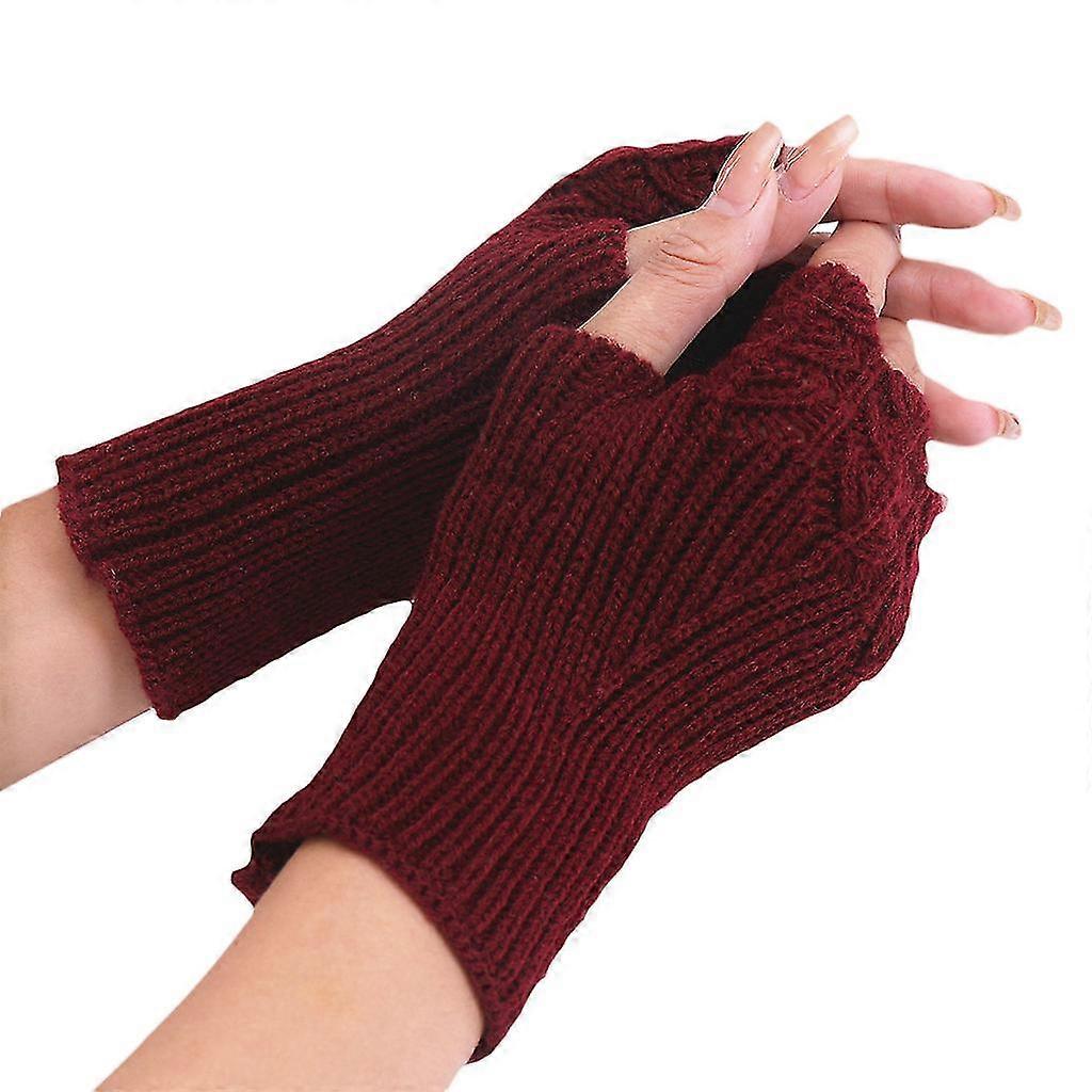 Knitted Fingerless Gloves Wrist Length Mittens Half Finger Winter Warm Mitten