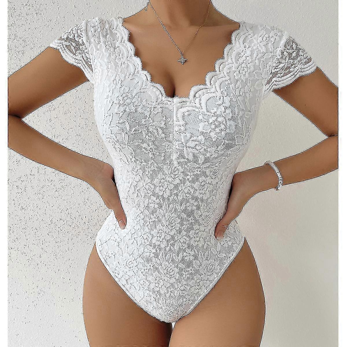 Dam Ärmlös Spetsbody V-ringad Djup V-ringad Avslappnad Smal Linne