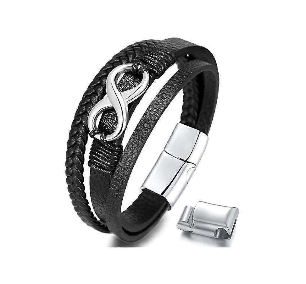 MUJIXI Men's leather bracelet with detachable titanium steel buckle to easily adjust the length for birthdays, Christmas, Valentine's Day and Father's