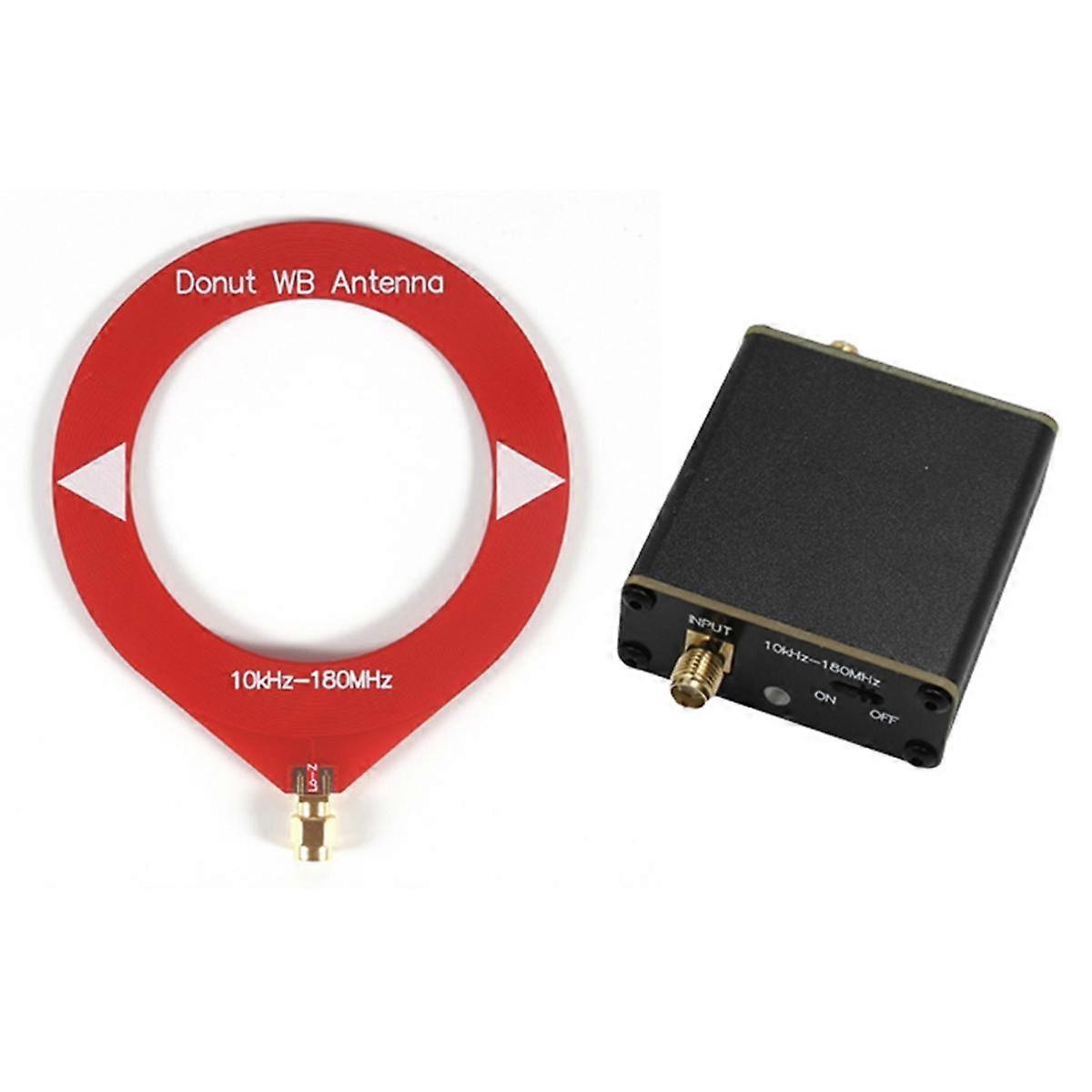 Donut Broadband Antenna 10kHz-180MHz with Low Impedance Converter for Radio Walkie Talkie SDR Red