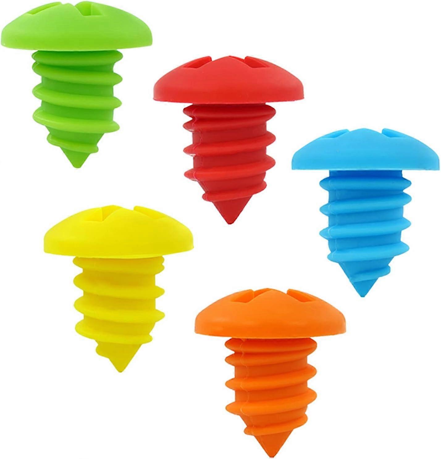 5Pcs/ Pack Creative Screw Silicone Wine Bottle Stopper, Cute, Fun, Decorati
