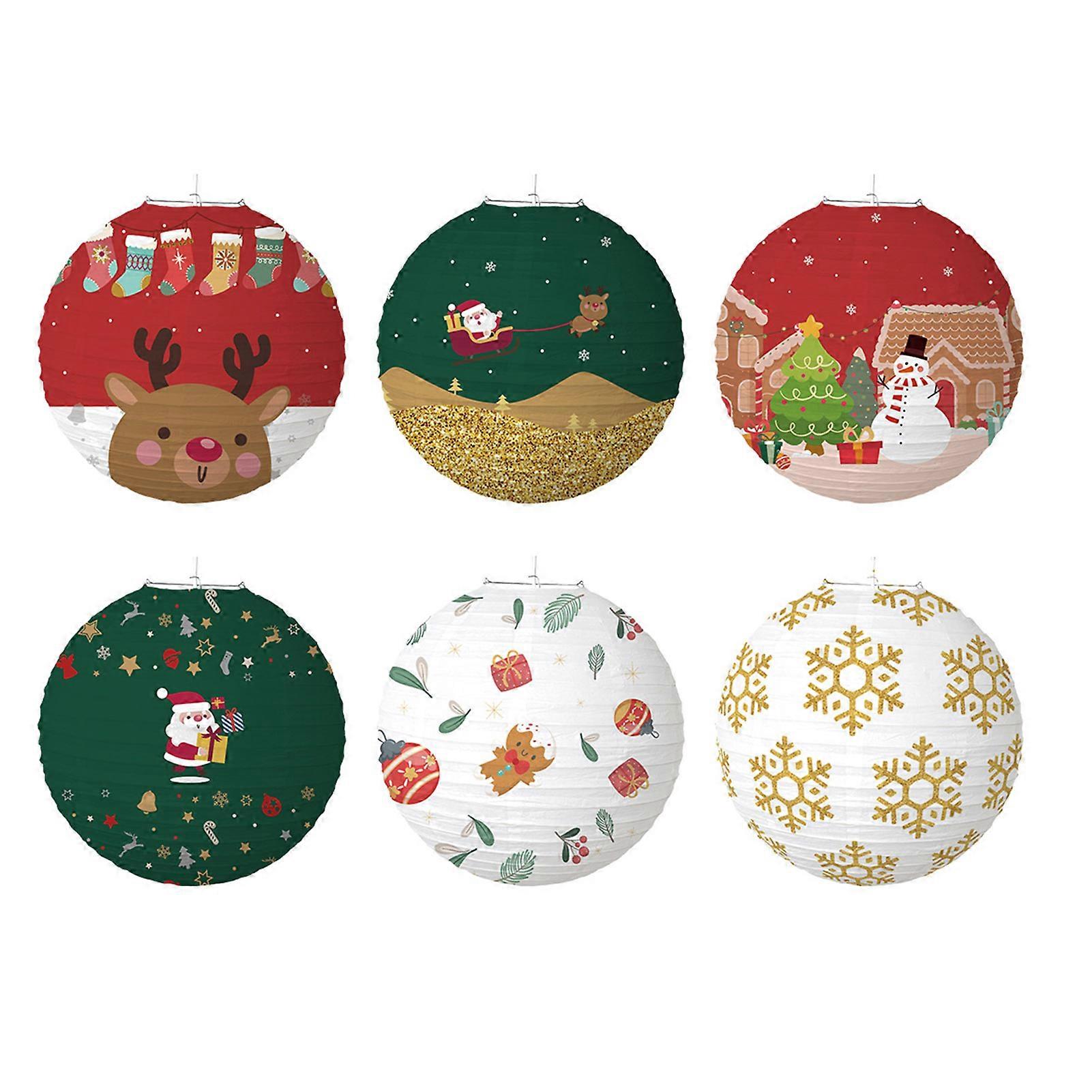 6Pcs 30CM Christmas Lantern Santa Elk Snowman Snowflake Folding Non-woven Fabric DIY Holiday Celebration Xmas Party Decoration Hanging Round Lantern