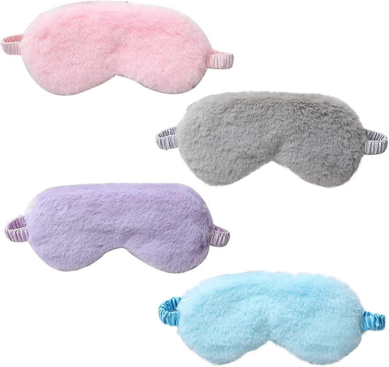 4 Pcs  Gift Plush Eye Mask Soft Fluffy Plush Eye Mask Adjustable For