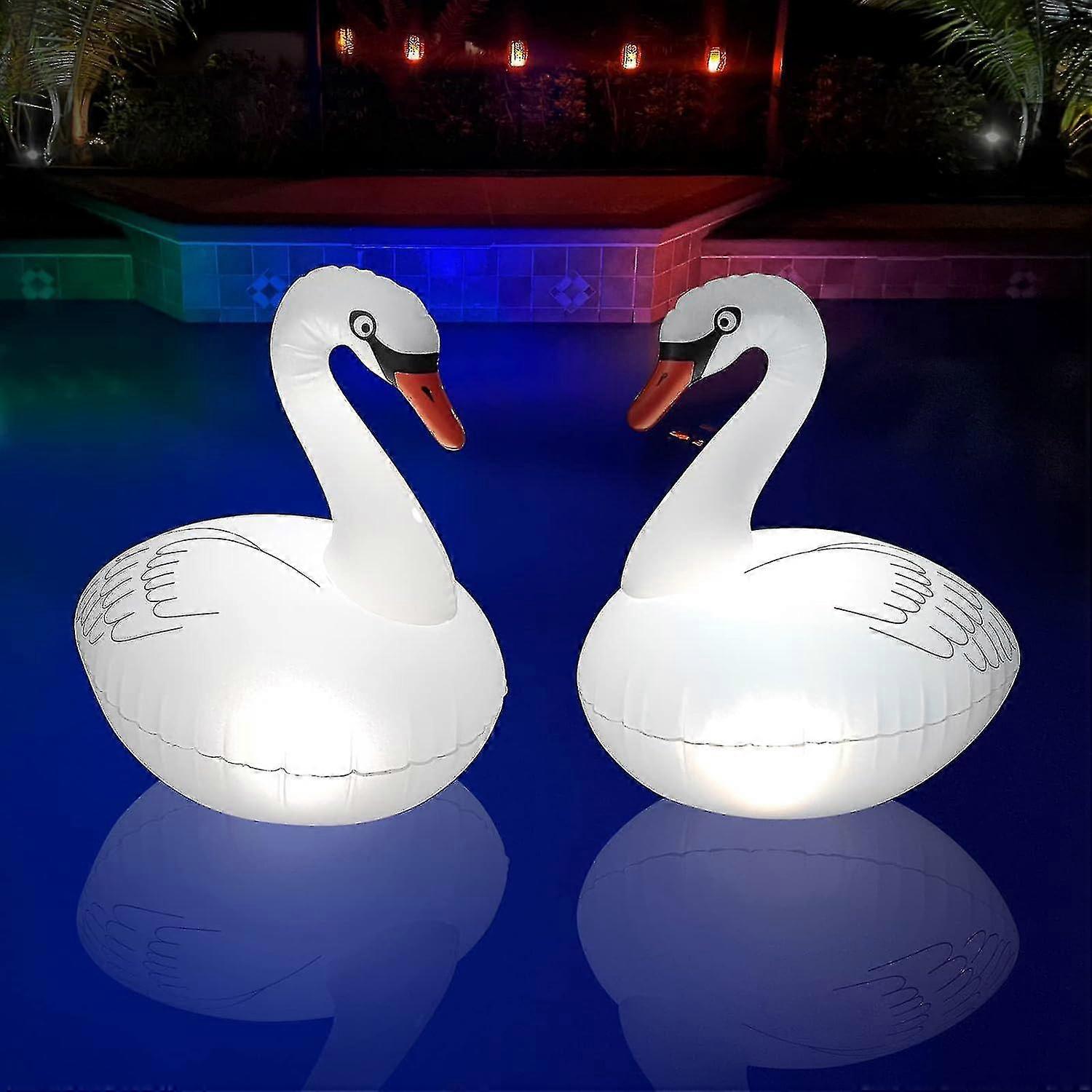 Floating Pool Lights Solar Rechargeable 2pcs, Waterproof Inflatable Swan Pool Lights, Glow In The Dark Color Changing Led For Backyard Spa Patio Weddi