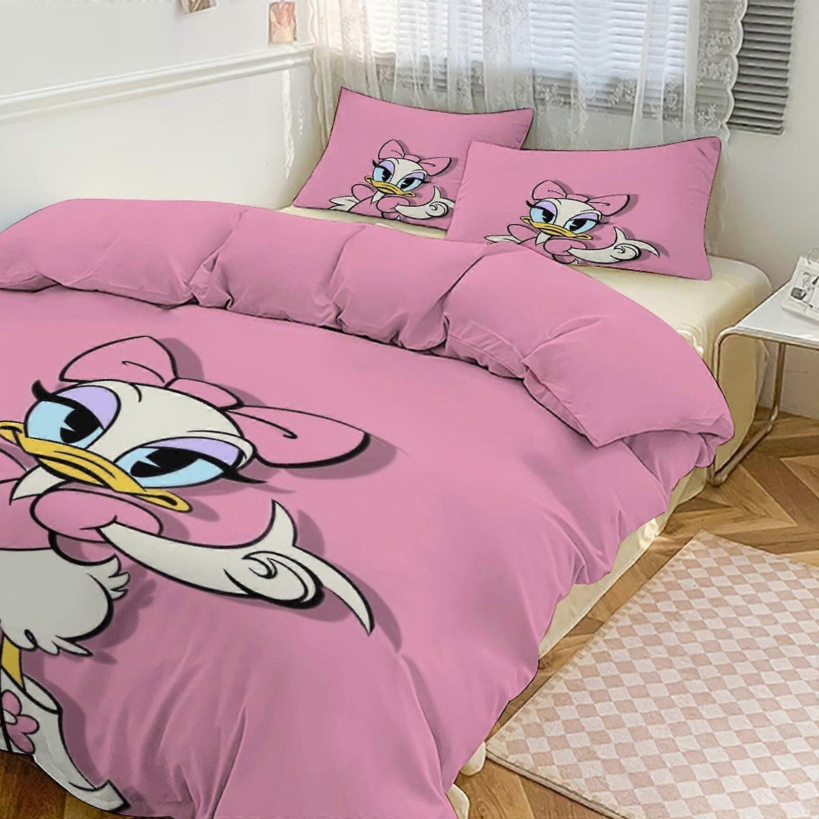 Ez111 Daisy Duck Print Bedding Set Pattern Duvet Cove Set 3 Pieces 1 Quilt Cover And 2 Pillowcases for Women Men Teens Multiple sizes to choose from I