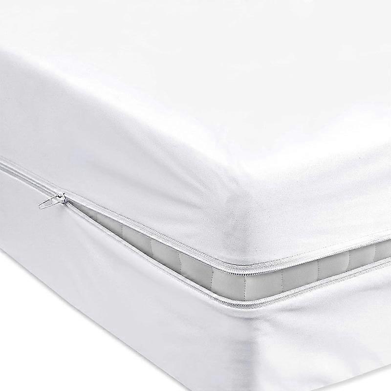 غطاء مرتبة مقاوم للماء 150 × 200 + 30 سم واقي مرتبة بسحاب عالي الجودة ، مضاد لبق الفراش ، غطاء مرتبة مضاد للغبار أبيض