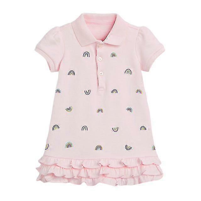 Flickor Klänning Sommar Bomullsklänning Casual Rosa Regnbåge Vacker prinsessklänning