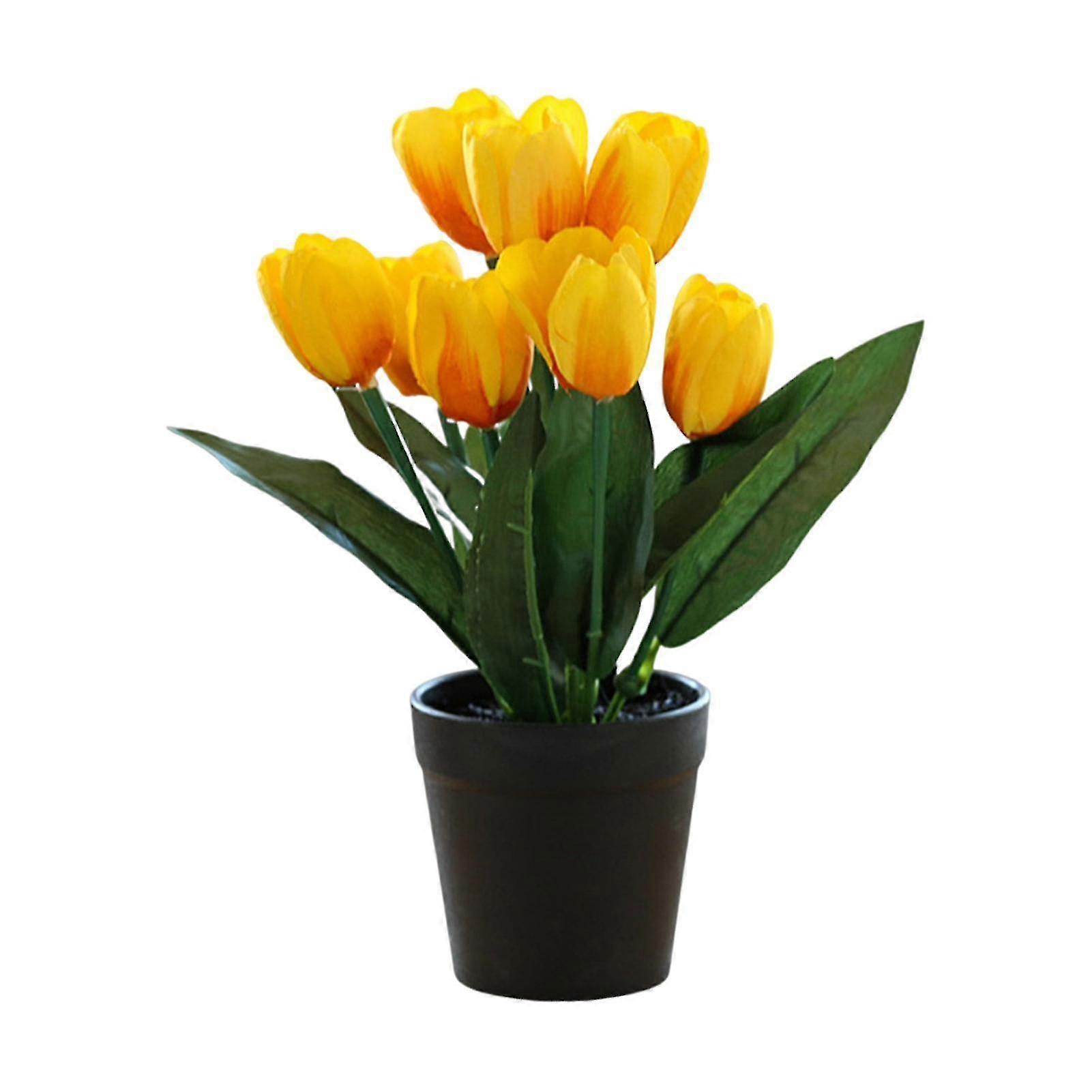 Simulation Potted Plants Non-fading Not Withered Realistic Decorate Faux Silk Flower Nine Head Artificial Tulip Bonsai For