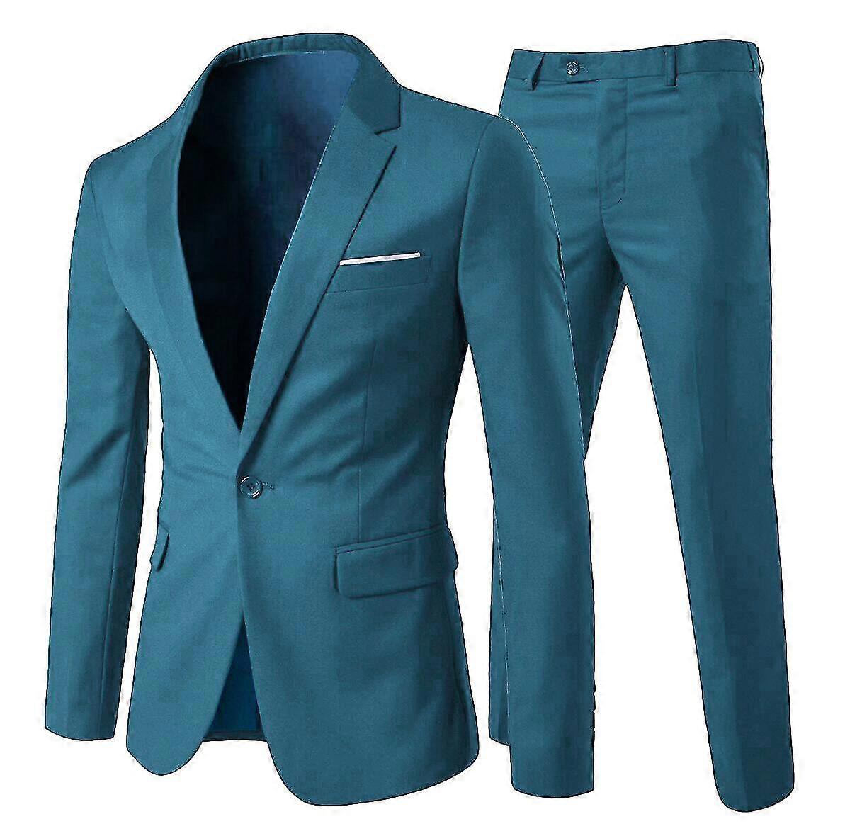 VAWAN Men's 2-Piece Suit, Slim Fit Solid Color Wedding Business Formal Suit Jacket and Pants