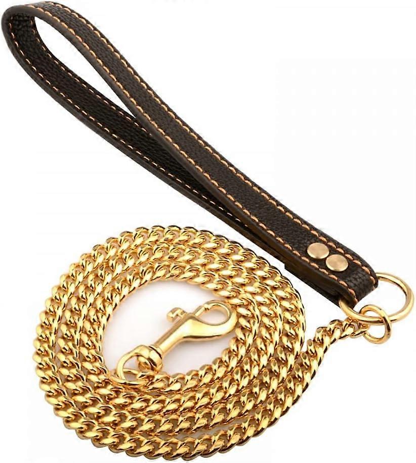 Pet Leads, 4ft 360 Rotating Pet Leash Chain with Soft Leather Handle for Medium Large Dogs (40kg)