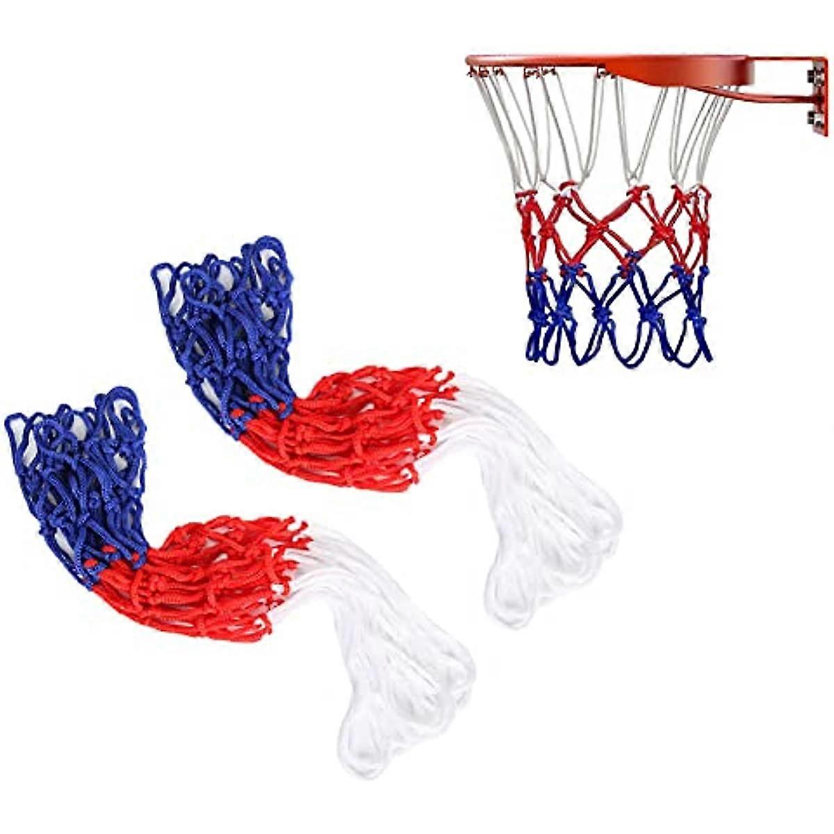 LYEAA Pack of 2 Heavy Duty Basketball Net Standard Size 12 Loops Waterproof All-Weather Basketball Hoop Goal Rim Mesh Replacement Tri-Color Basketball