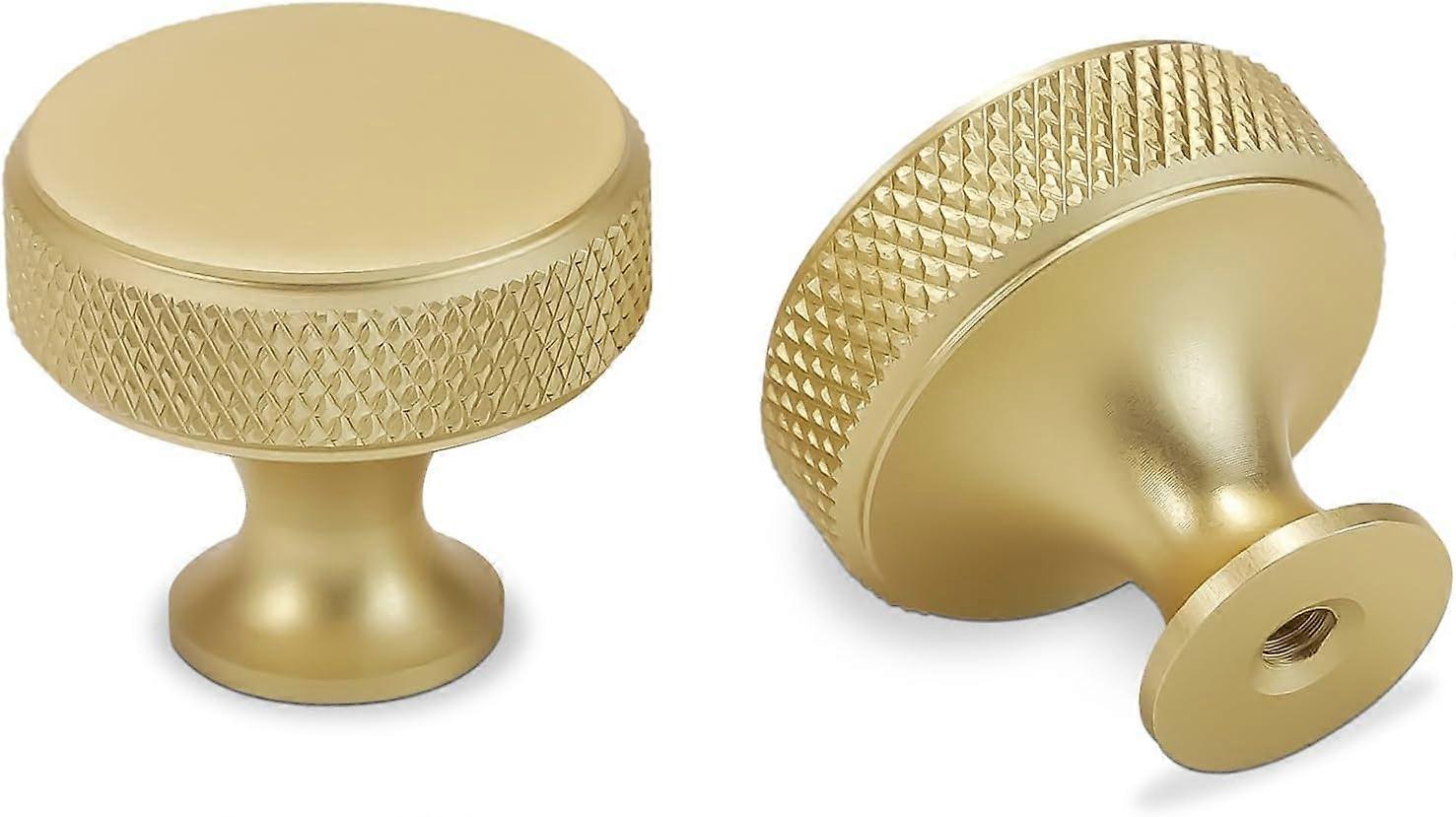 10 Pack Brushed Gold Brass Knurled Kitchen Cabinet Knobs - Solid Drawer Pulls Handles for Cabinets and Drawers