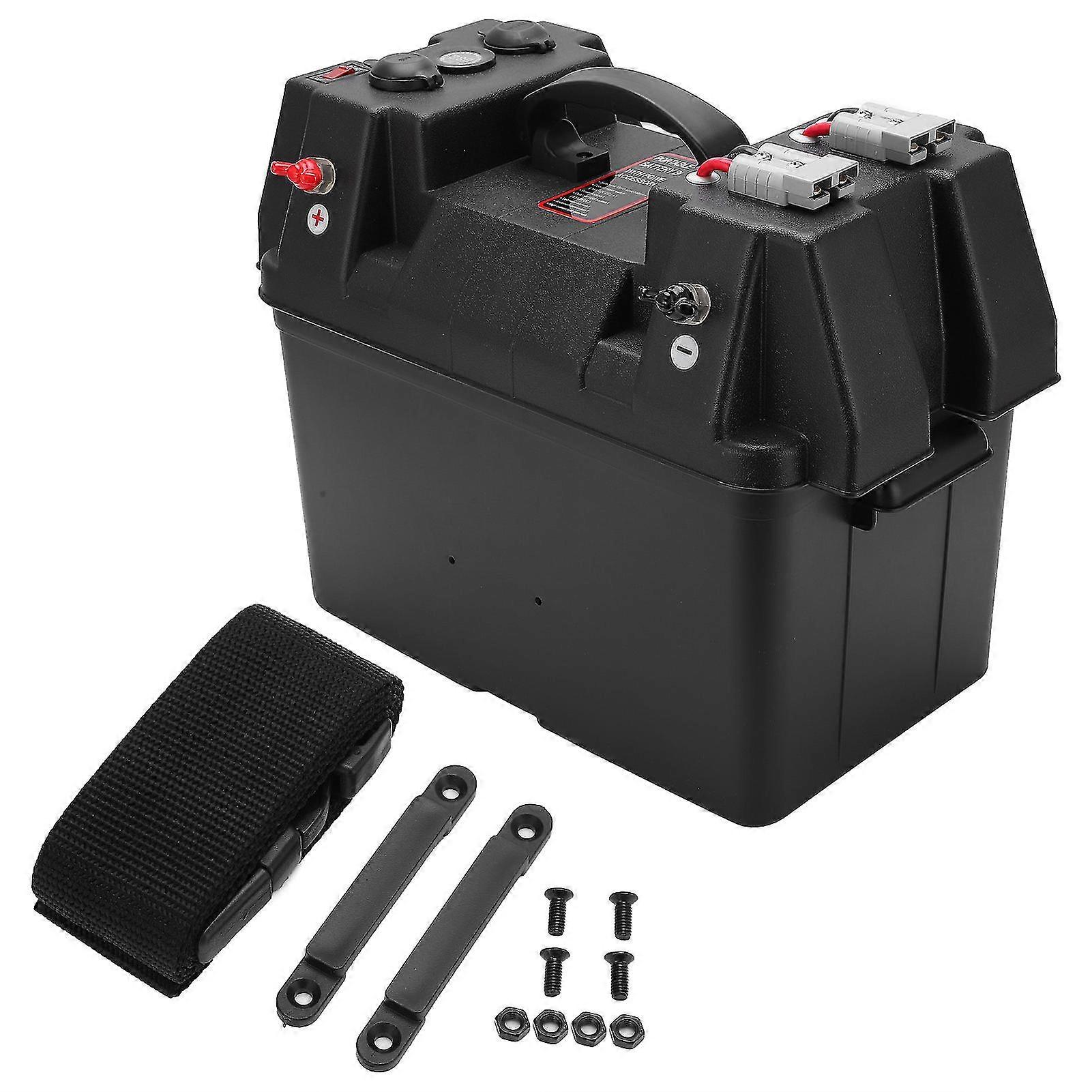 12V Trolling Motor Battery Box with Power Center, Voltage Display, Anderson Connector, Suitable for RV, Yacht, and Marine Boats