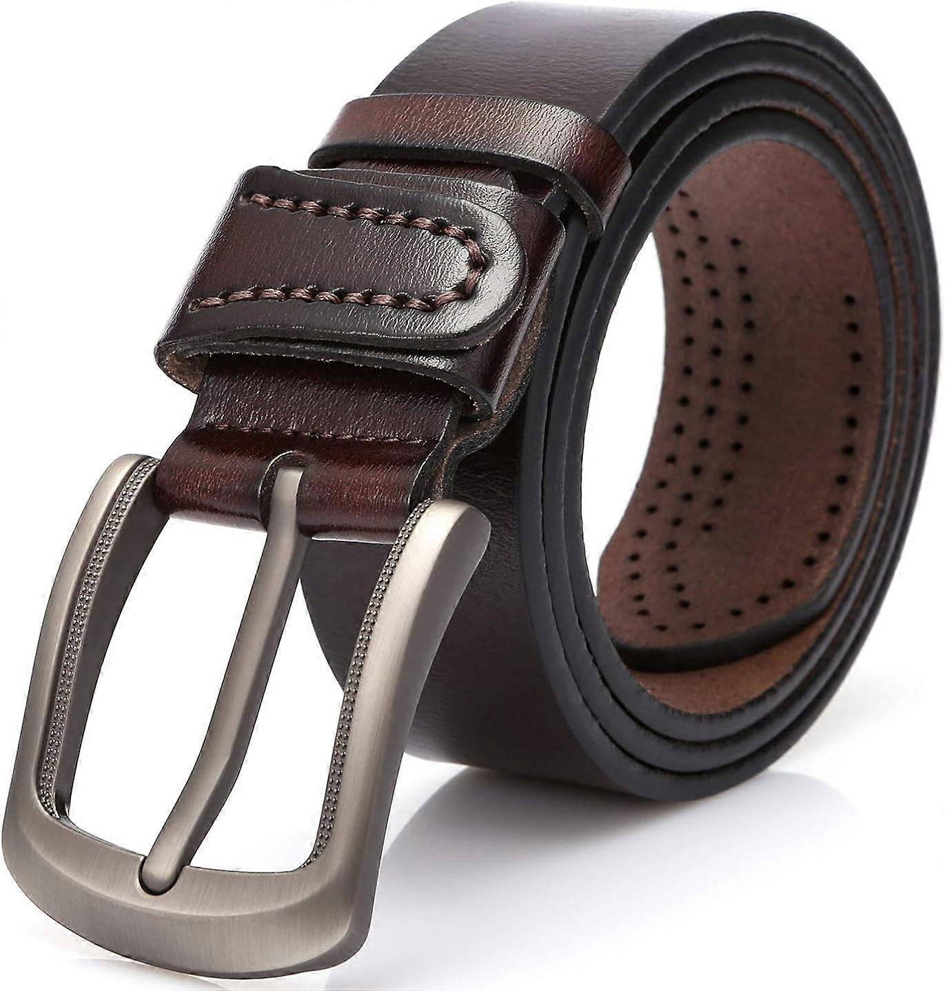 Men's Leather Belt, Dark Brown, Adjustable & Can Be Shortened