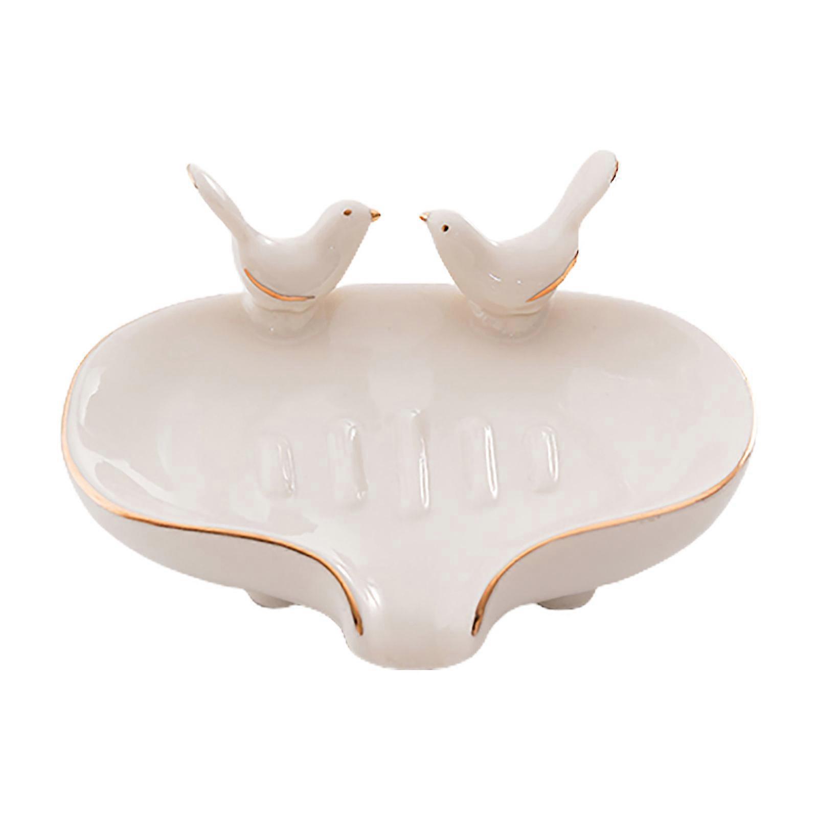 Bird-Shaped Ceramic Soap Dish, Self-Draining Tray