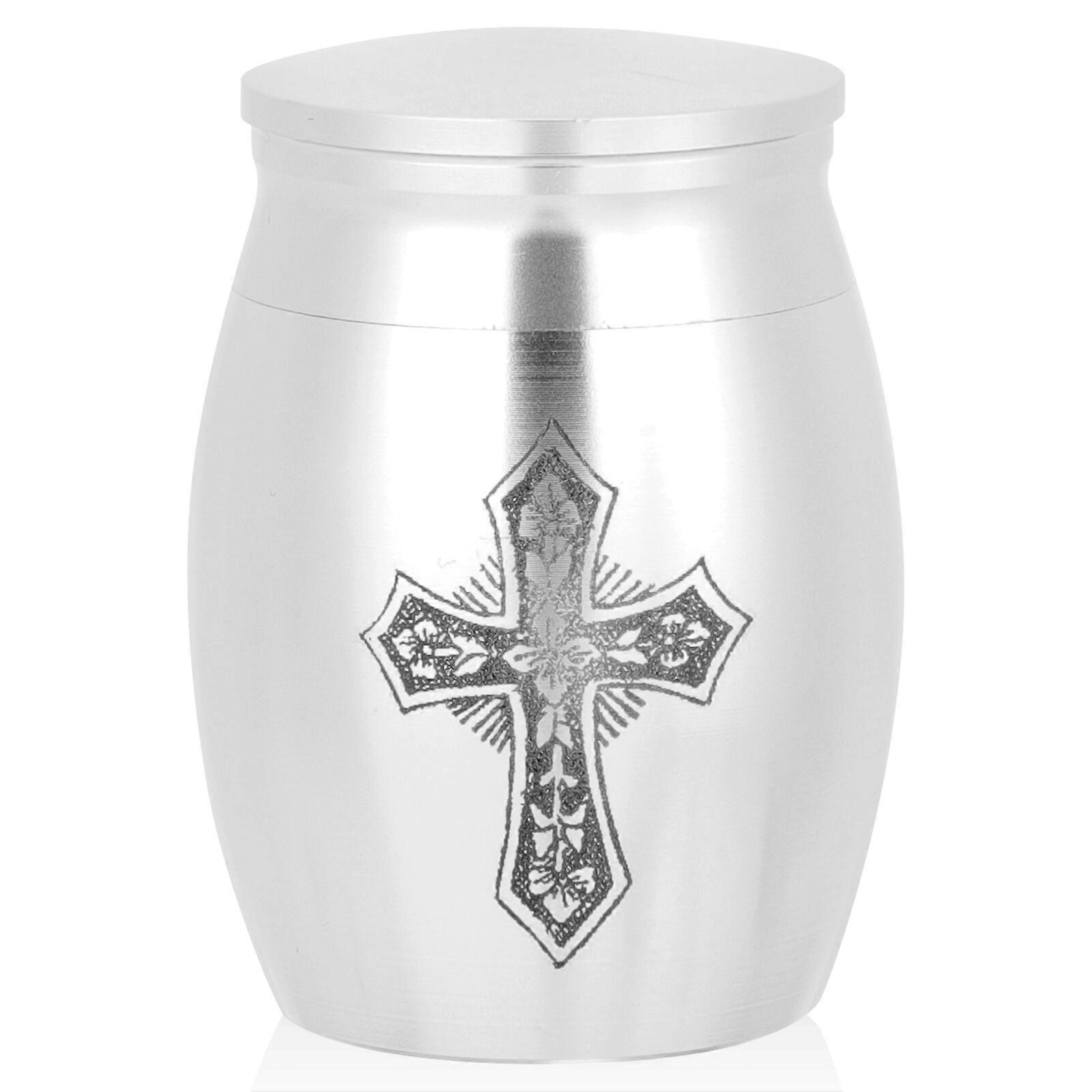 Petite Urne de cendres Crémation Urne Urne en acier inoxydable Cross Pattern Memorial Ashes Holder