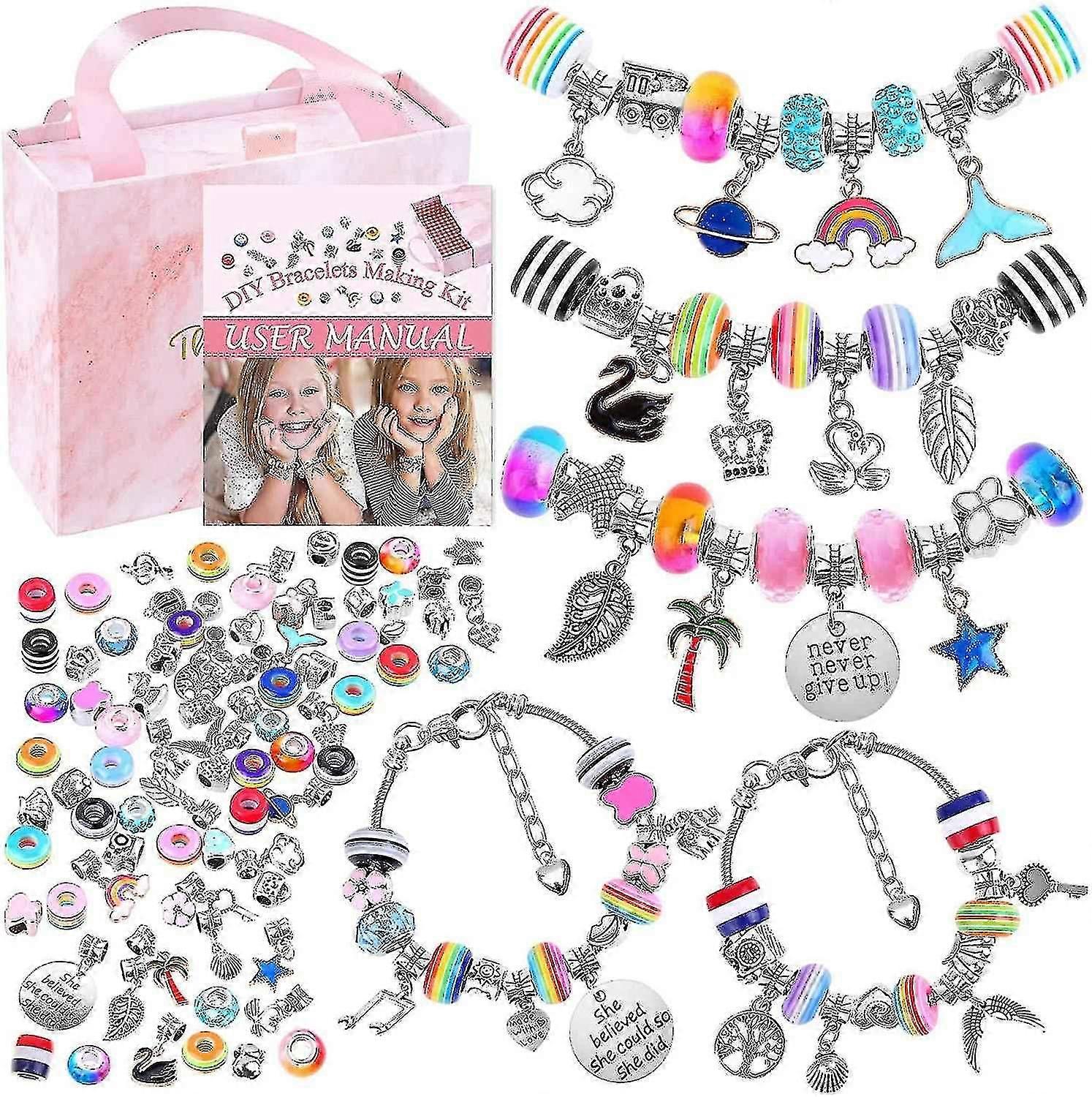 女の子のためのキットを作るブレスレット、ビーズ付き85pcsチャームブレスレットキット、ジュエリーチャーム、DIYクラフト用ブレスレット、ティーンガールズのためのジュエリーギフト