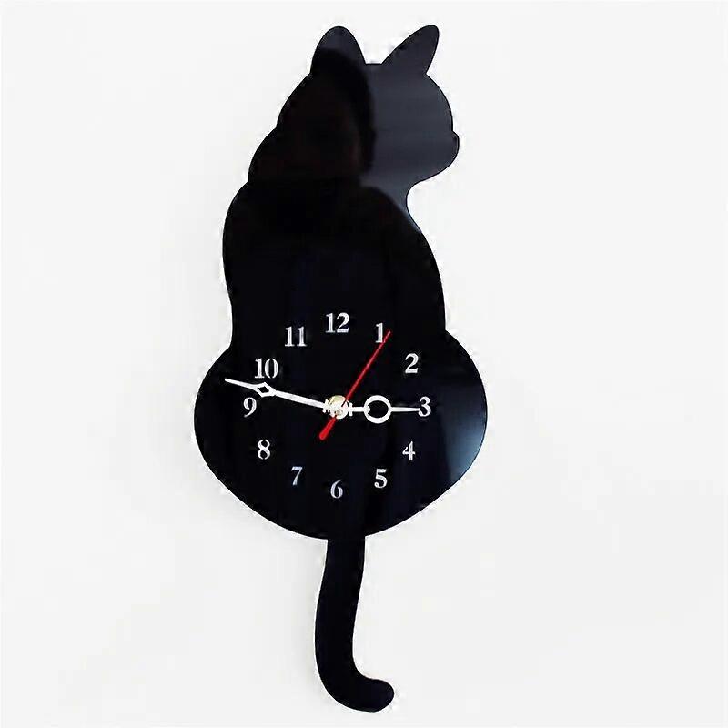 1/2PCS Rocking Tail Cat Hanging Clock Modern Children's Room Moving Tail Cat Clock Acrylic Mute Quartz Clock Acrylic Mirror
