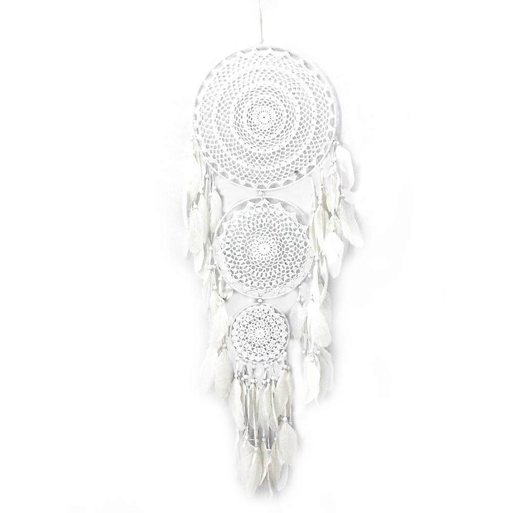 Dream Catcher with 3 Circles, White Lace Feather