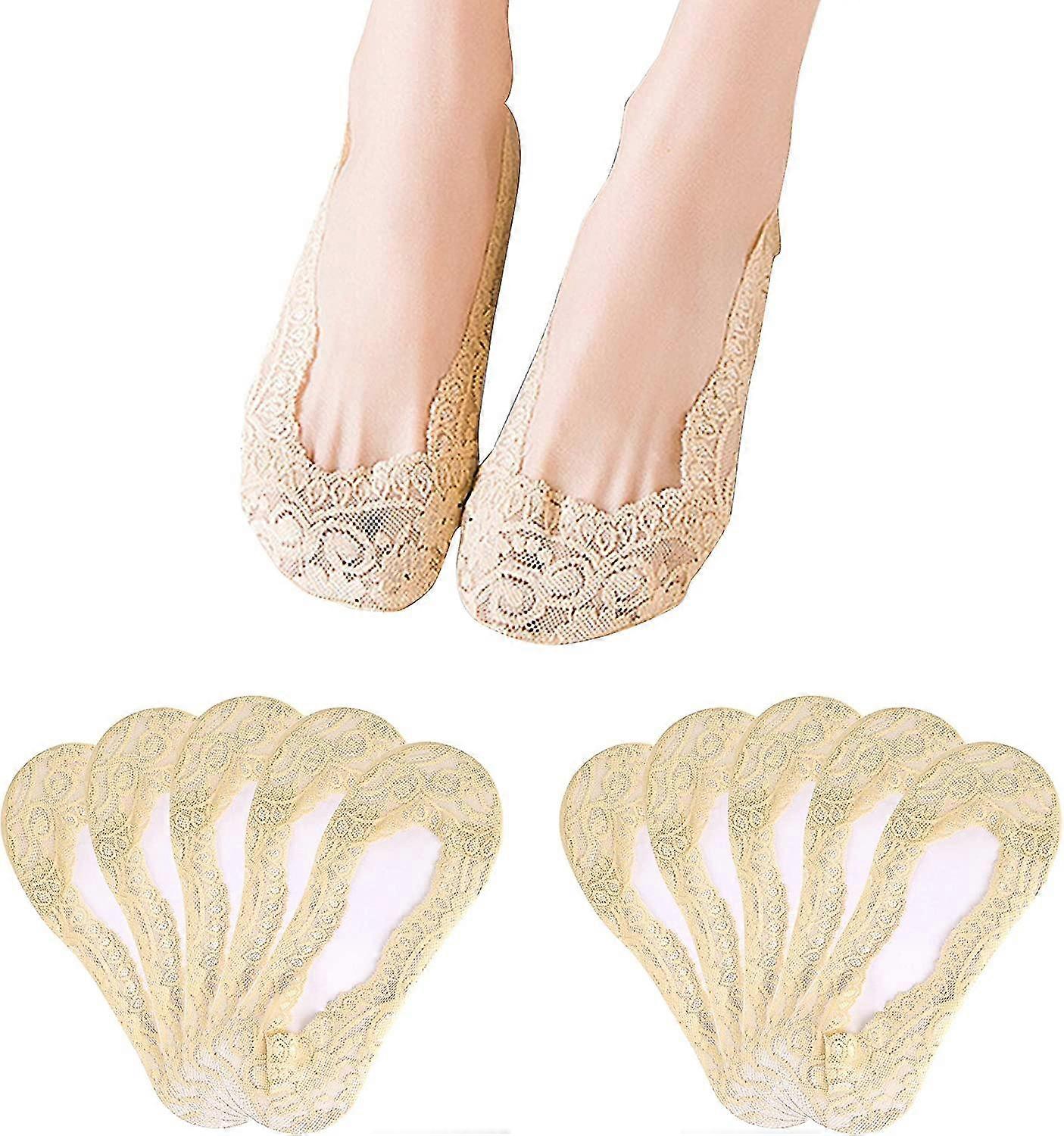 10 Pairs Women No Show Lace Boat Socks Non Slip Ankle Socks Low Cut Liner Invisible Socks For Sneaker Loafers