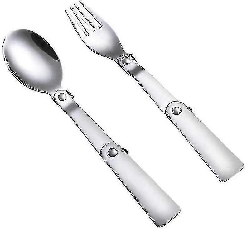 2pcs Portable Multi-functional Folding Tableware Set Stainless Steel Spoon And Fork For Camping