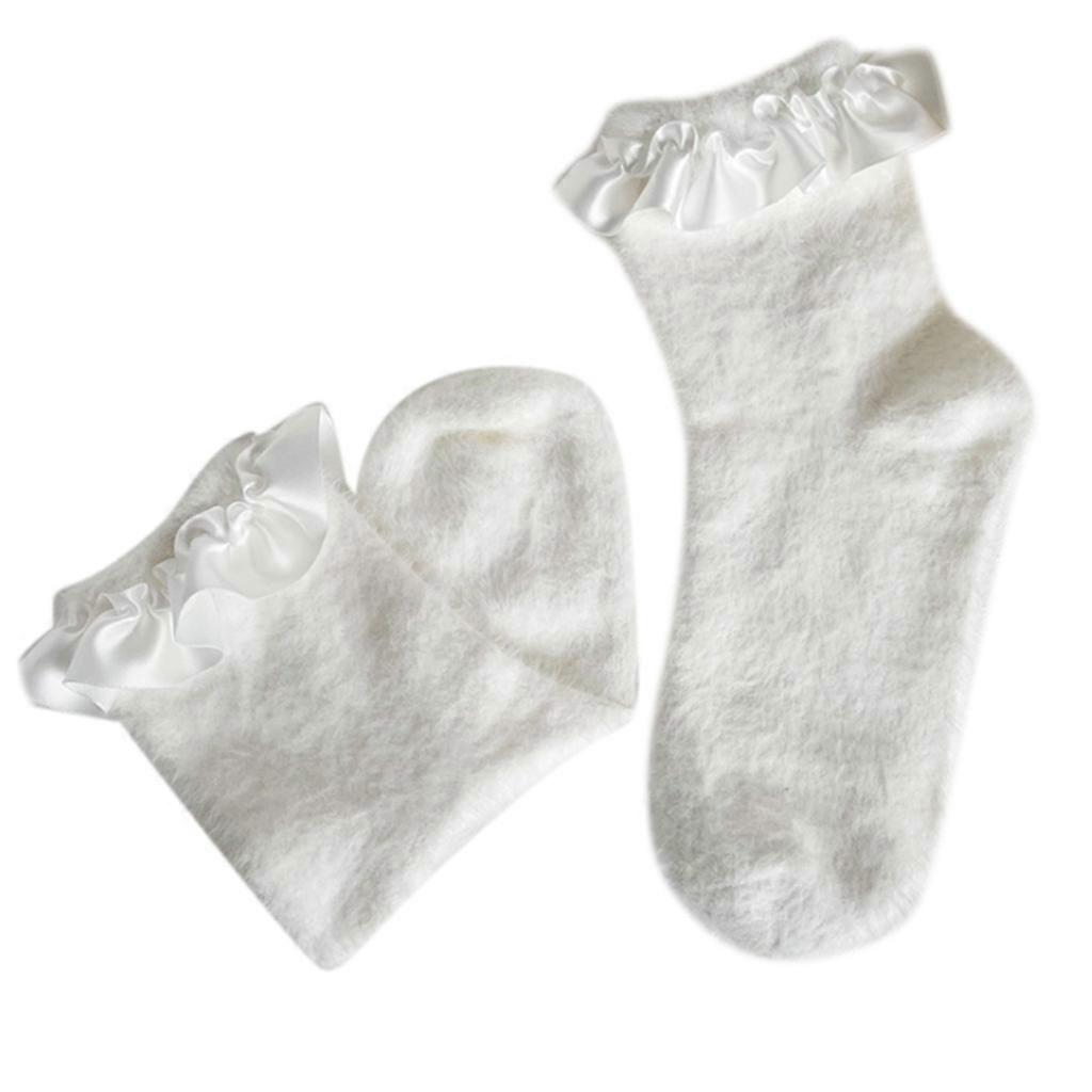 unbrand Femmes Japonaises Filles Hiver Fuzzy Short Cheville Chaussettes Sweet Candy Color Satin Ruff