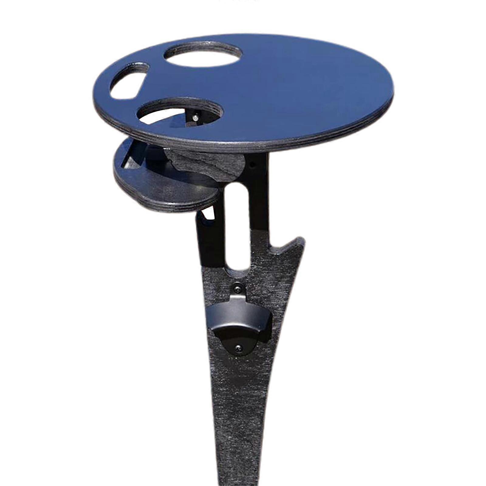 Portable Outdoor Wine Table for Picnics, Beach, Camping with Foldable Wooden Round Top and Glass Rack