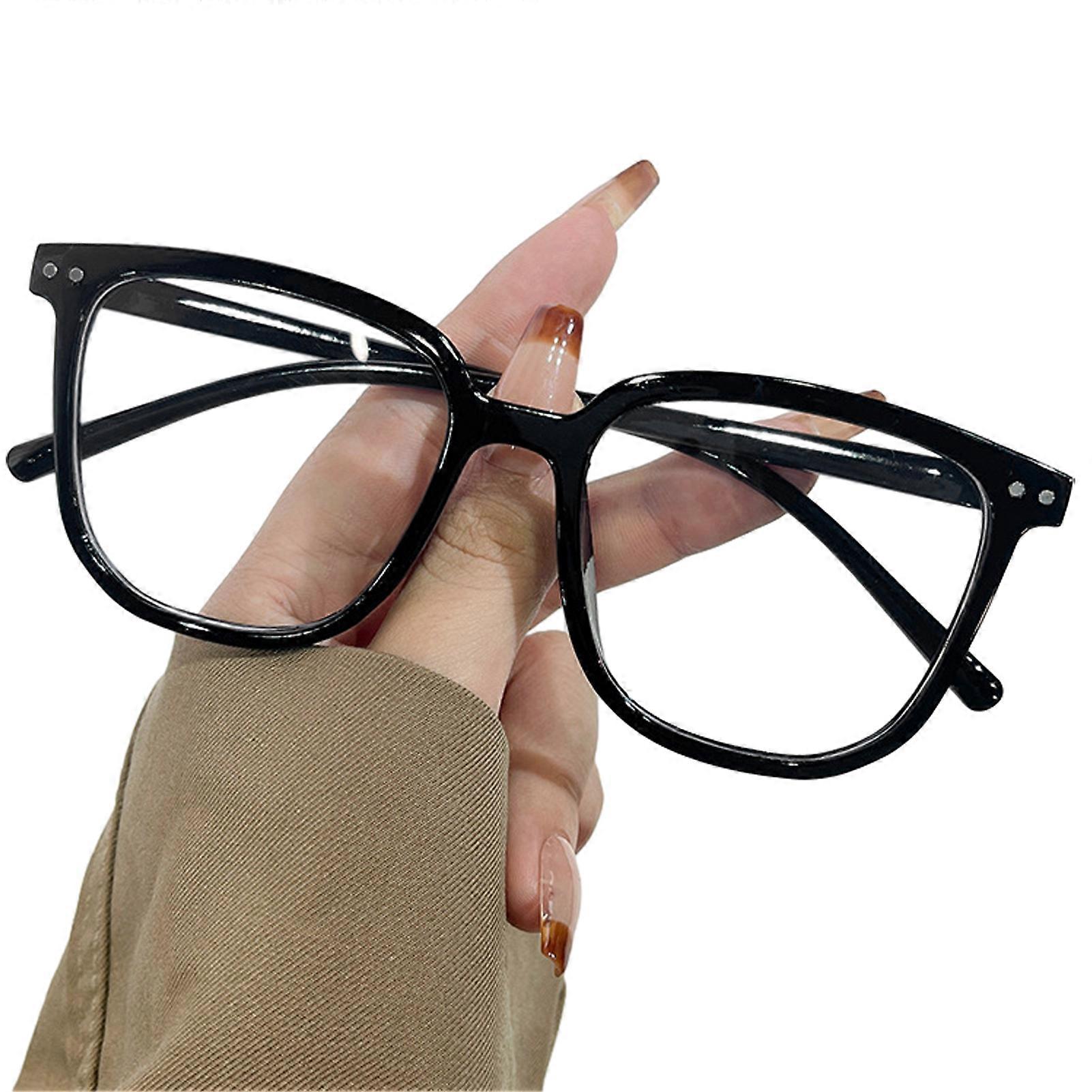 Unisex Blue Light Blocking Glasses Retro Large Oval Frame Clear View Strong Hinge with Brim Eye Protection Clear Bluelight Glasses Spectacles Eyeglass