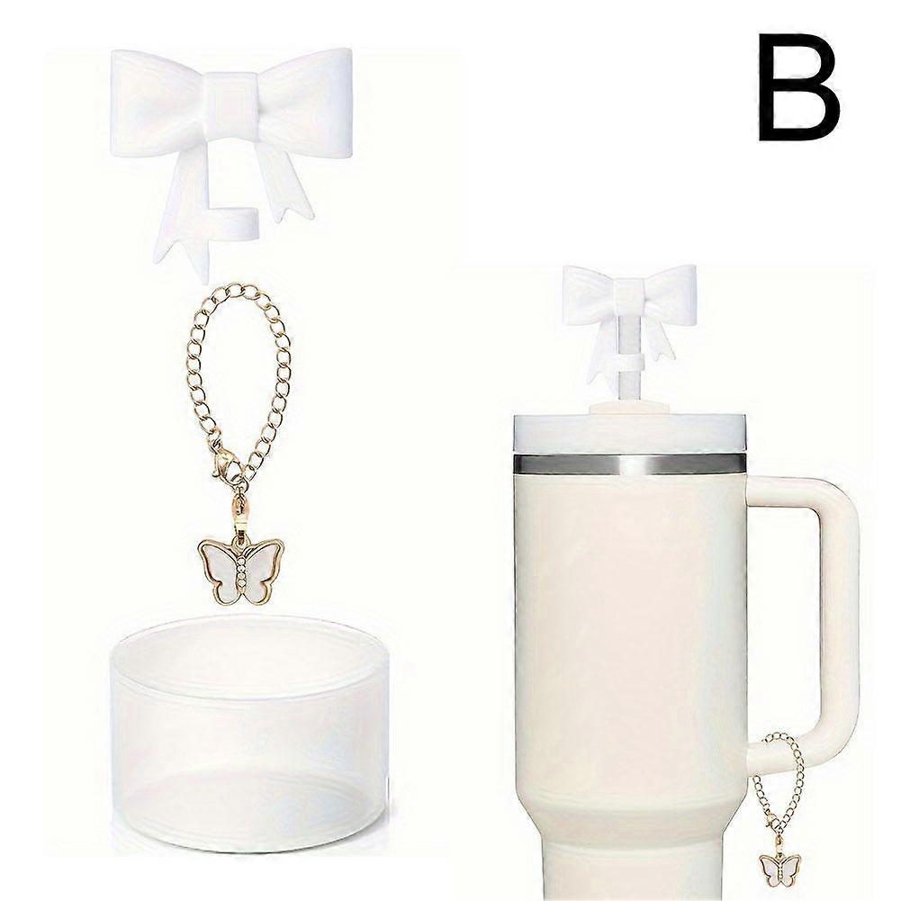 Bow Straw Cap For Stanley Cup Kettle Set with Lobster Buckle & Bow Chain