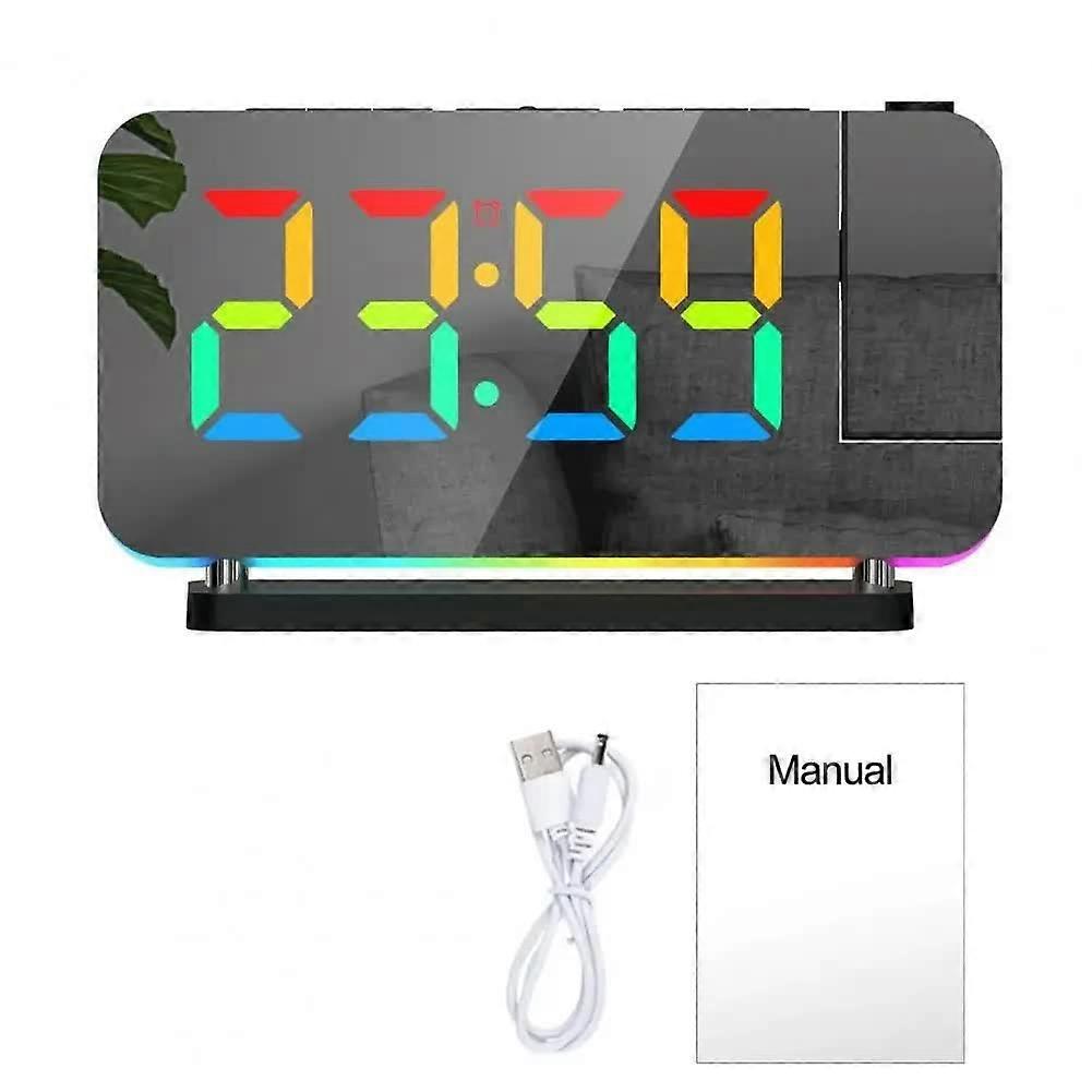 Elosung Black Rgb Led Projection Alarm Clock Multi Color Night Light With Snooze Function Home Decor Digital Alarm Clocks & Clock Radios