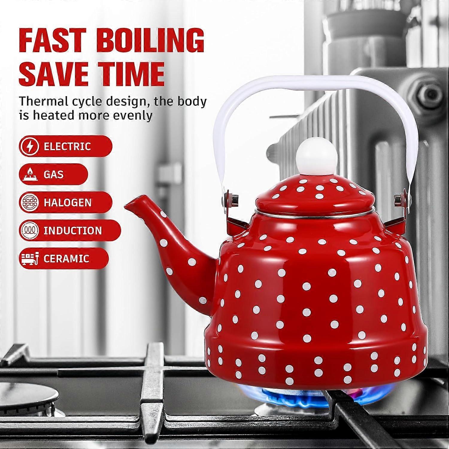 1.8 Quart Vintage Enamel Tea Kettle with Cute Handle, Stovetop