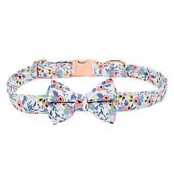 Dog Bow Tie Collar Cotton Adjustable Flower Pattern Cat Bowtie Collar with D Buckle for Dogs and CatsBlue Flower S