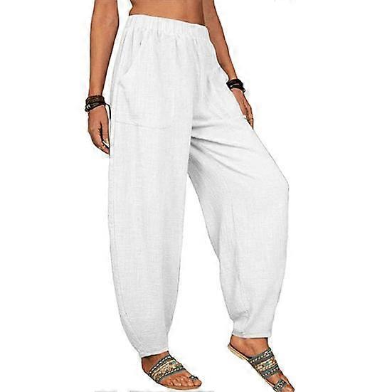 Harem Pants Solid Color Pockets Summer Temperament Loose-fitting Pants for Beach