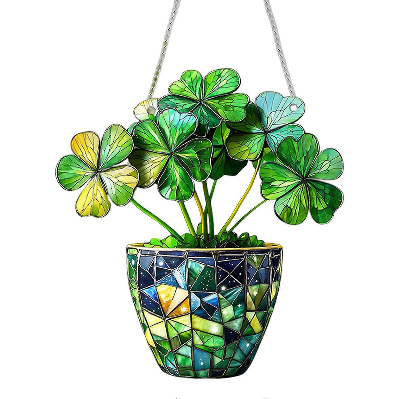 2D Flat Clover Ornament Stained Acrylic Window Suncatcher Monstera Leaf Hanging Ornament Greenery Gift for Nature Lovers
