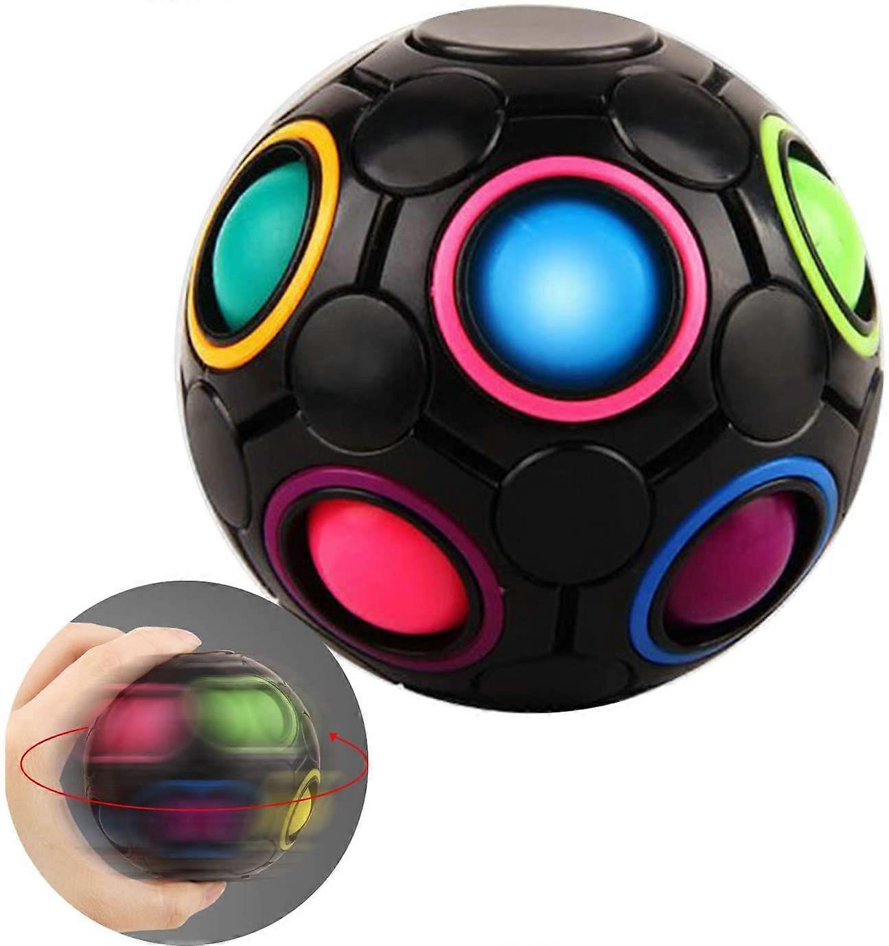 Rotating Stress Rainbow Ball Infinity Relief Spinner Fidget Toy for Kids Educational Magic Cube Puzzle (Black)