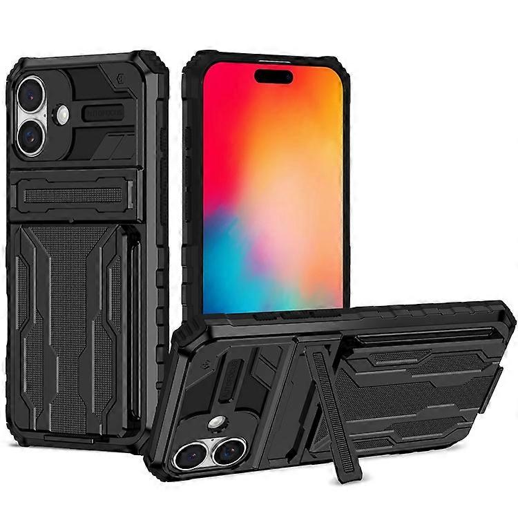 Compatible For iPhone 16 Plus Case with Card Holder PC + TPU Phone Back Cover Kickstand