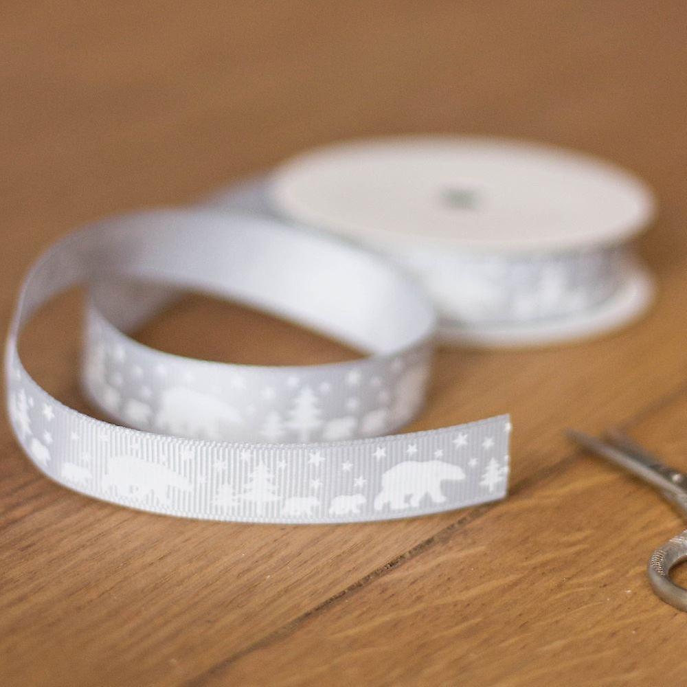 Polar Bears Christmas Grosgrain Ribbon -16mm x 5M - Silver