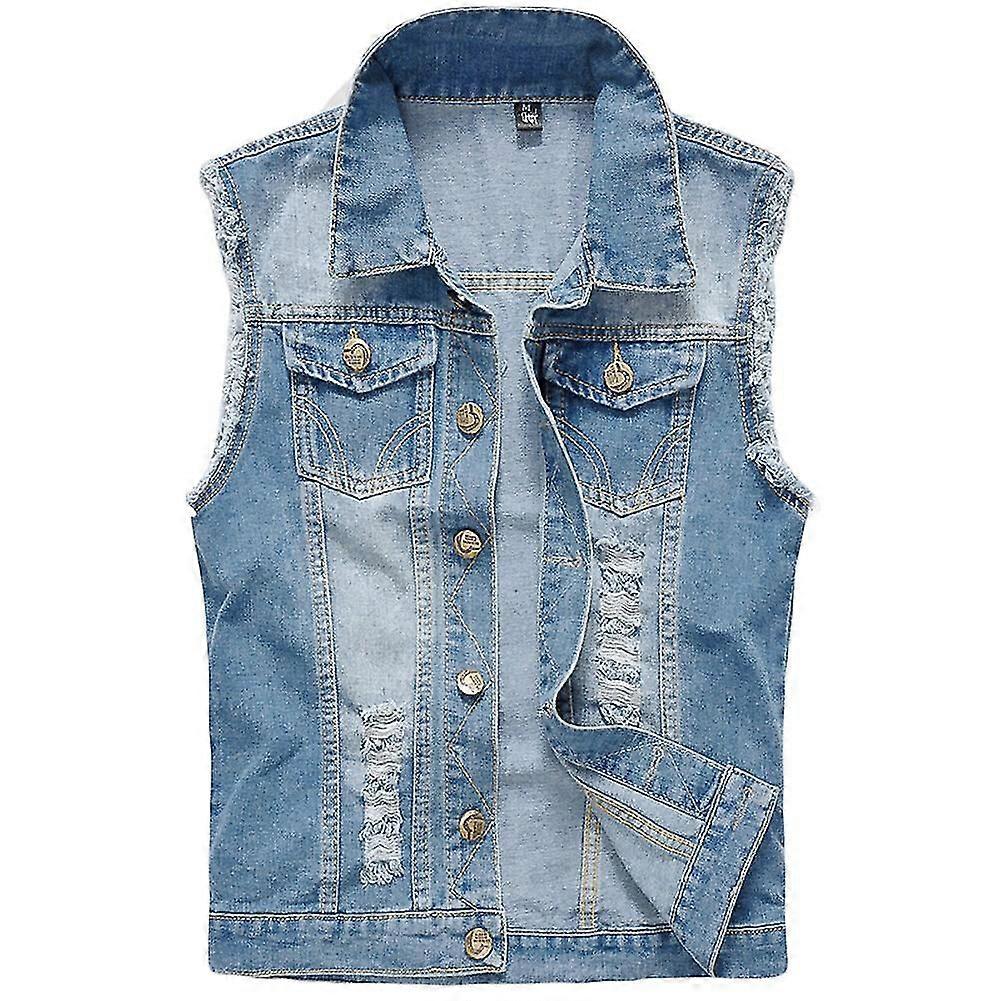 Sliktaa Mens Ripped Brushed Denim Sleeveless Jacket