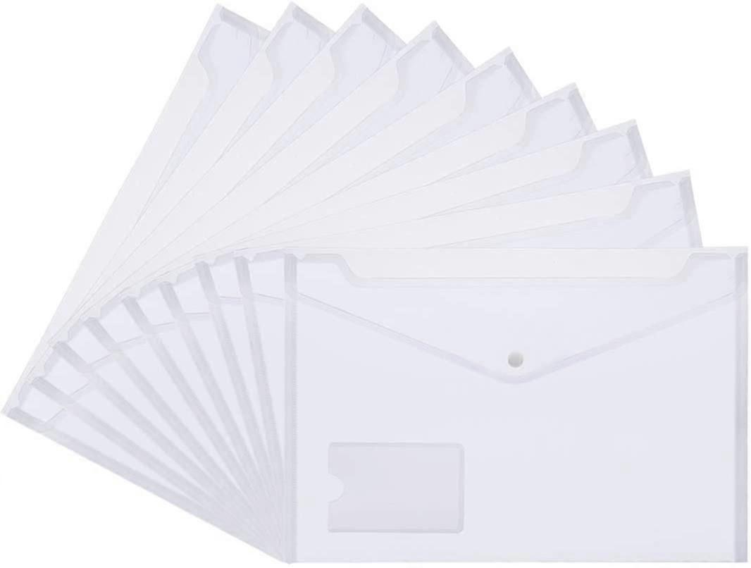 Plastic Envelopes Wallets, 24 Pack A4 Clear Document Folder With Label Pocket