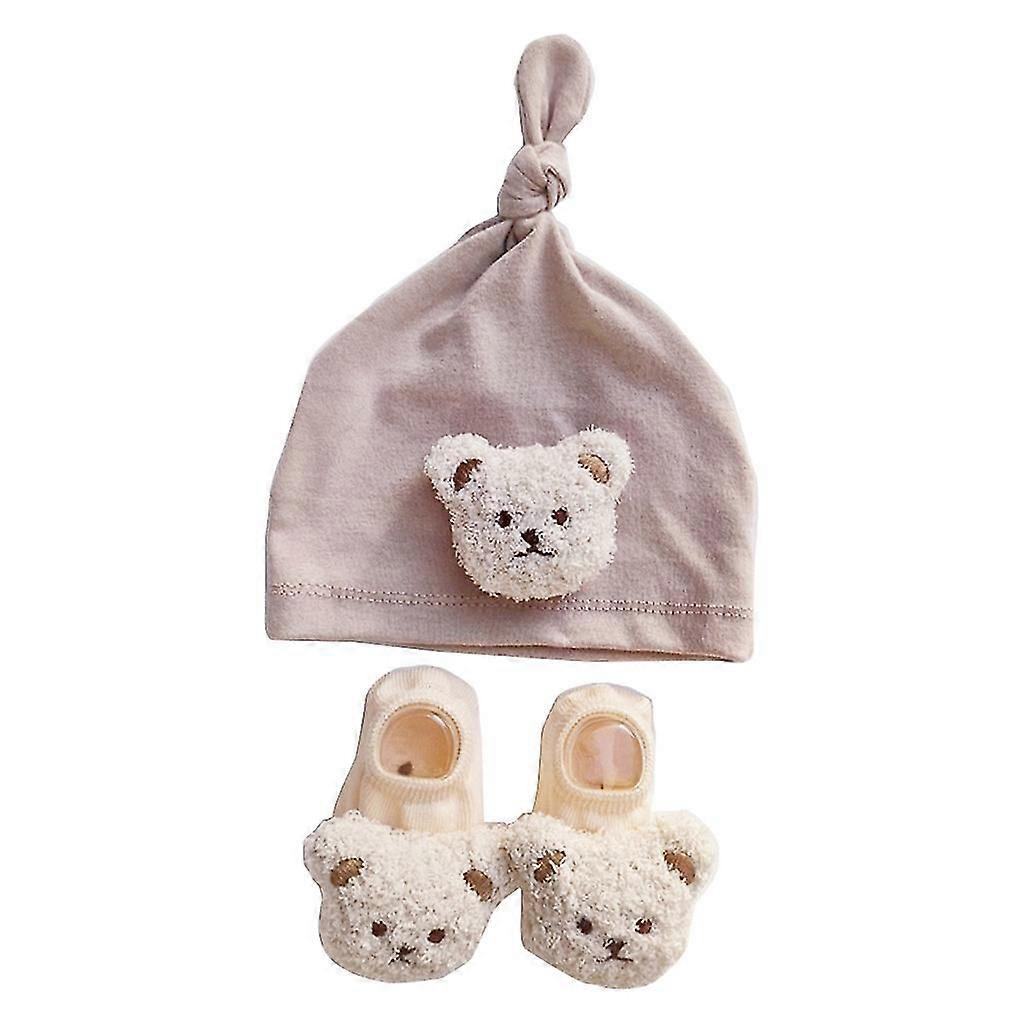 Windproof Infant Hat And Floor Socks Set For Infants Cute Bear Baby Beanie Cap
