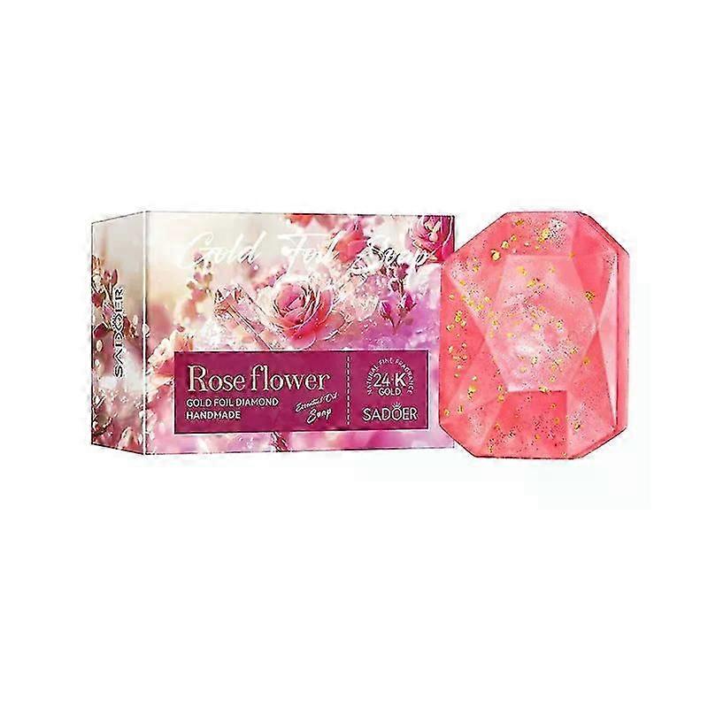 Rose Essential Oil Soap, Rose Flower Gold Foil Diamond Handmade Soap, Gentle Care & Clean Skin Oil-control Moisturizing Bath Bar Soap Deep Nourishes Y
