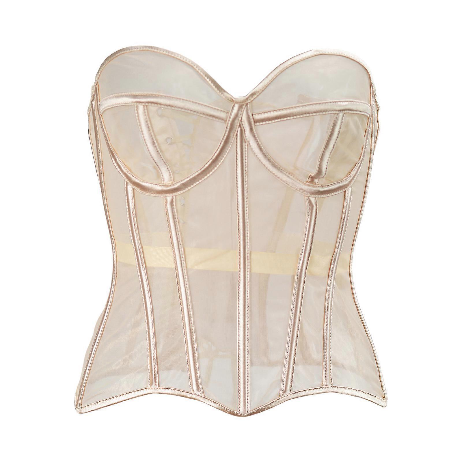 مشد شفاف تمثال نصفي نسائي برباط ربط الخصر مدرب زي تأثيري Overbust Camisole Cincher لملهى ليلي Dressingup المشمش XL