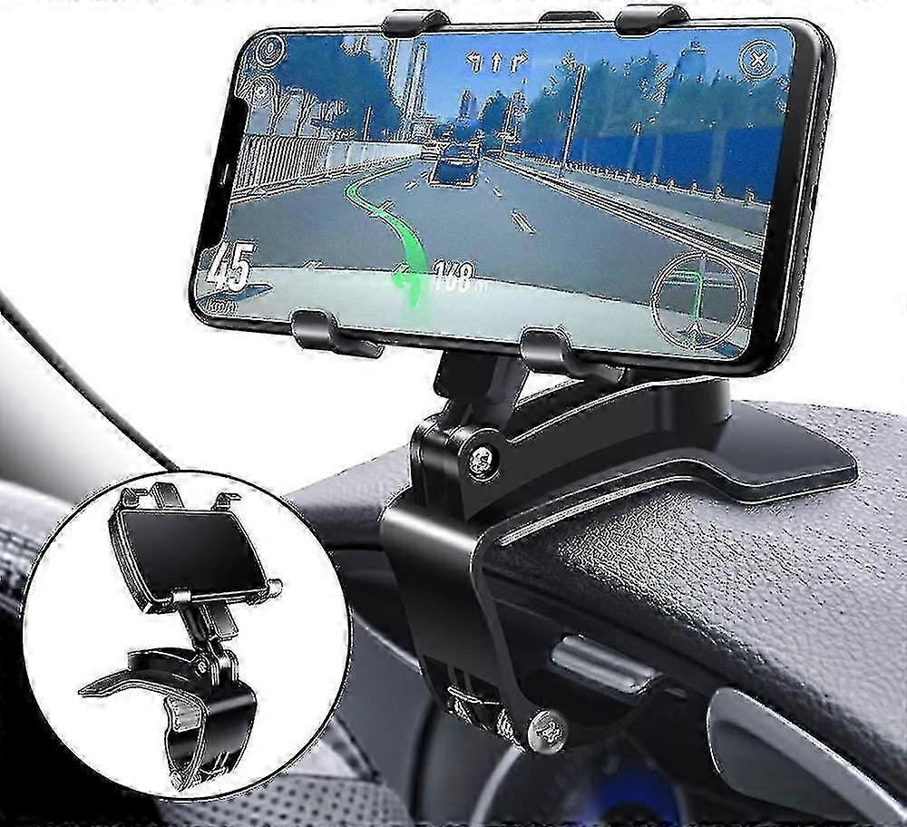 Multi-function Phone Holder For Car Dashboard, With 360 Rotatable Adjustable Spring Clip, Black