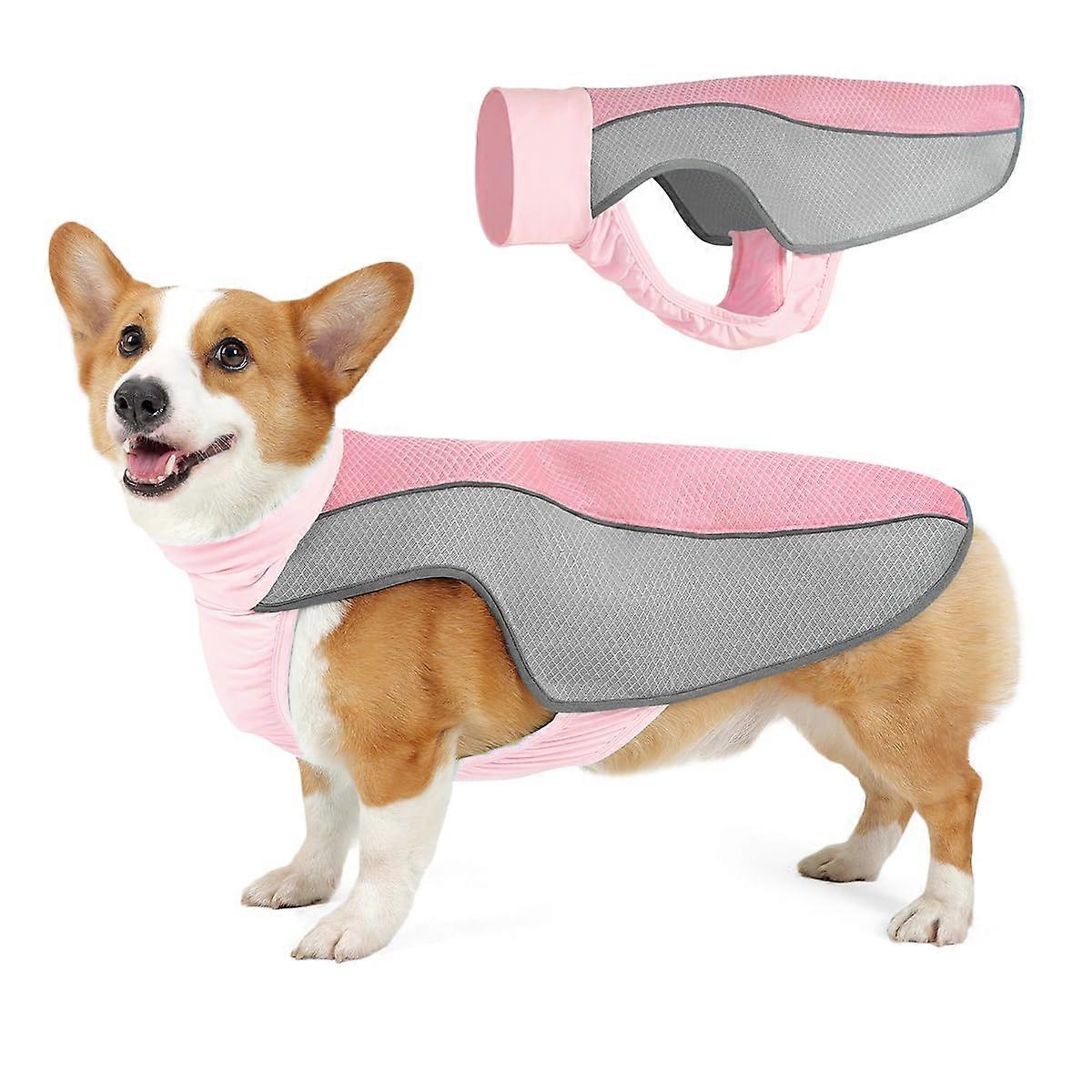 Dog Cooling Vest Lightweight Breathable Mesh Jacket with Reflective Stripe for Medium Dogs - Pink, Ideal for Beach Hiking and Walking