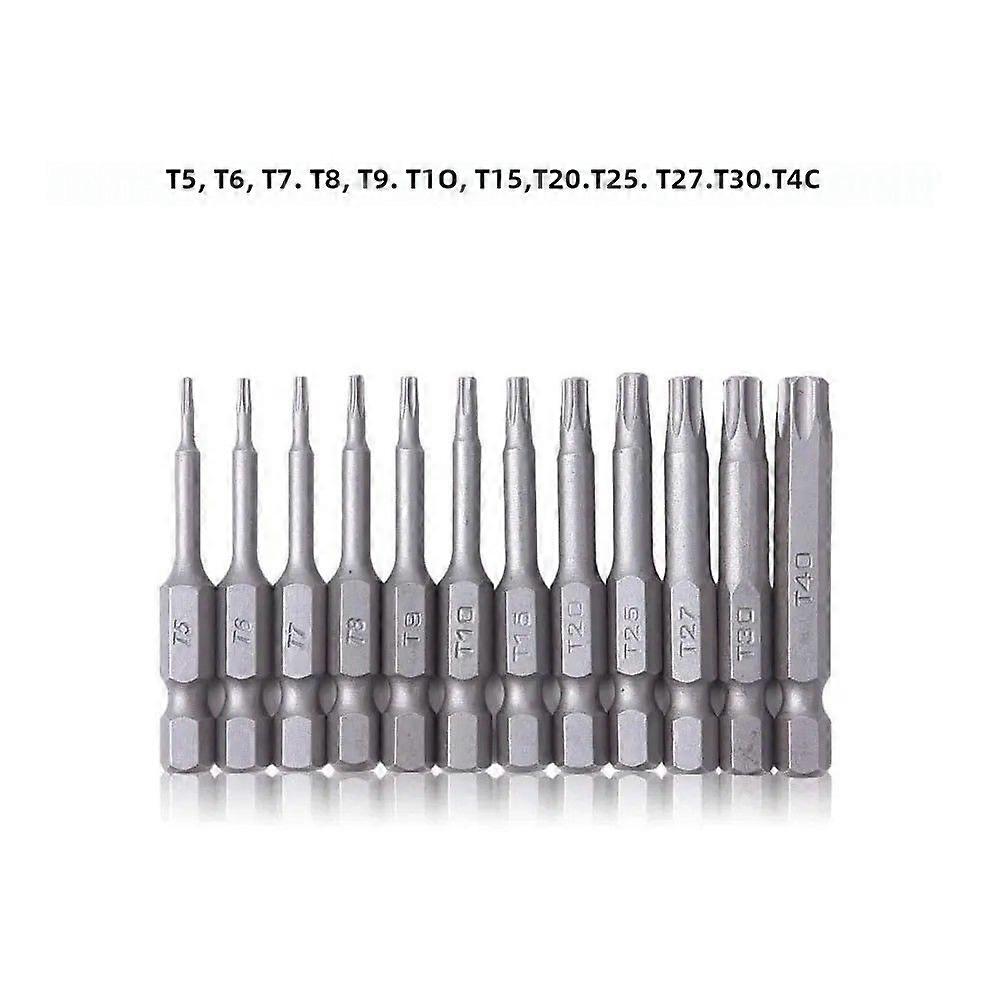 12-Piece Magnetic Torx Bit Set 50mm Stripping Resistant T5-T40 Screwdriver Drill Tool