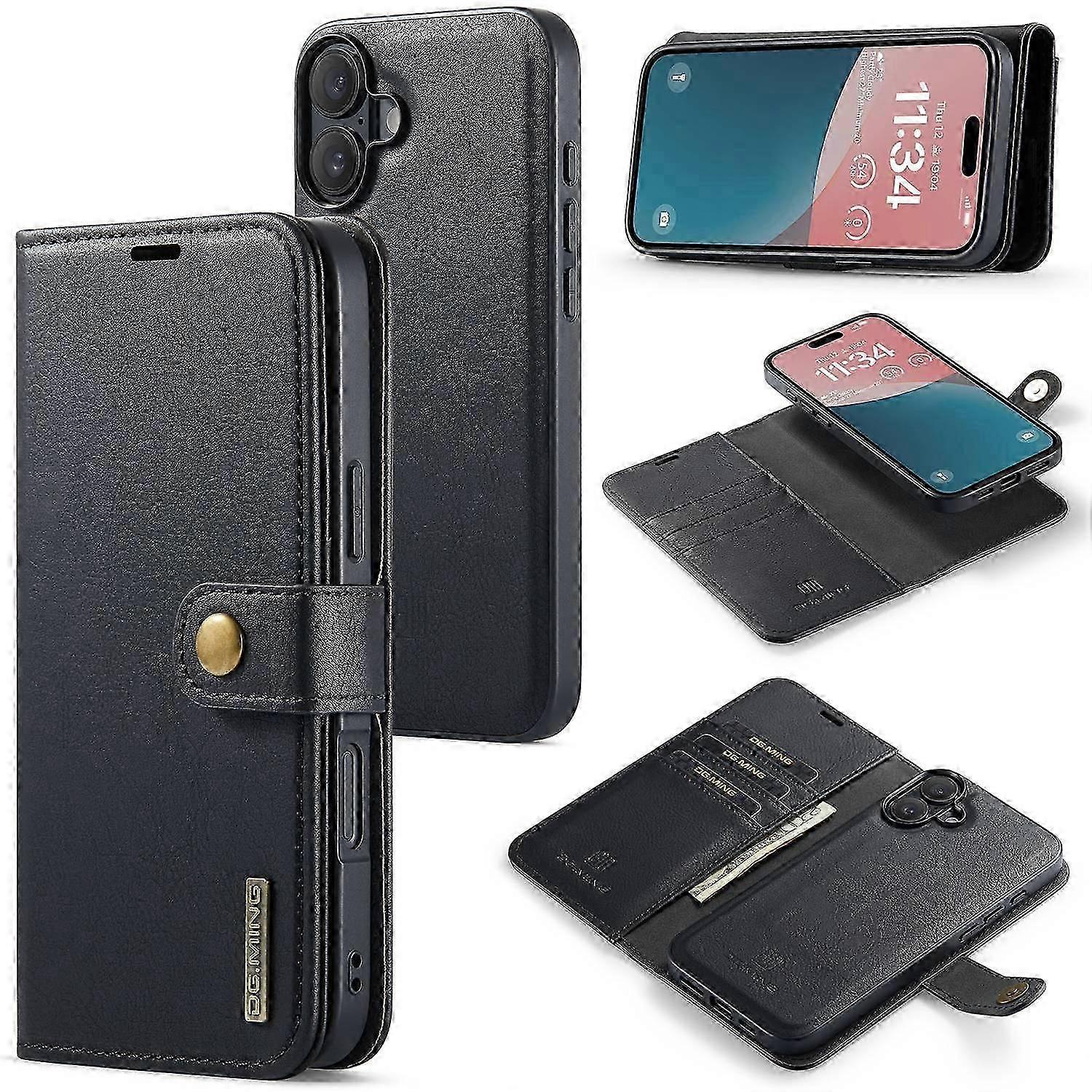 for iPhone 16 Case Detachable Split Leather Phone Cover